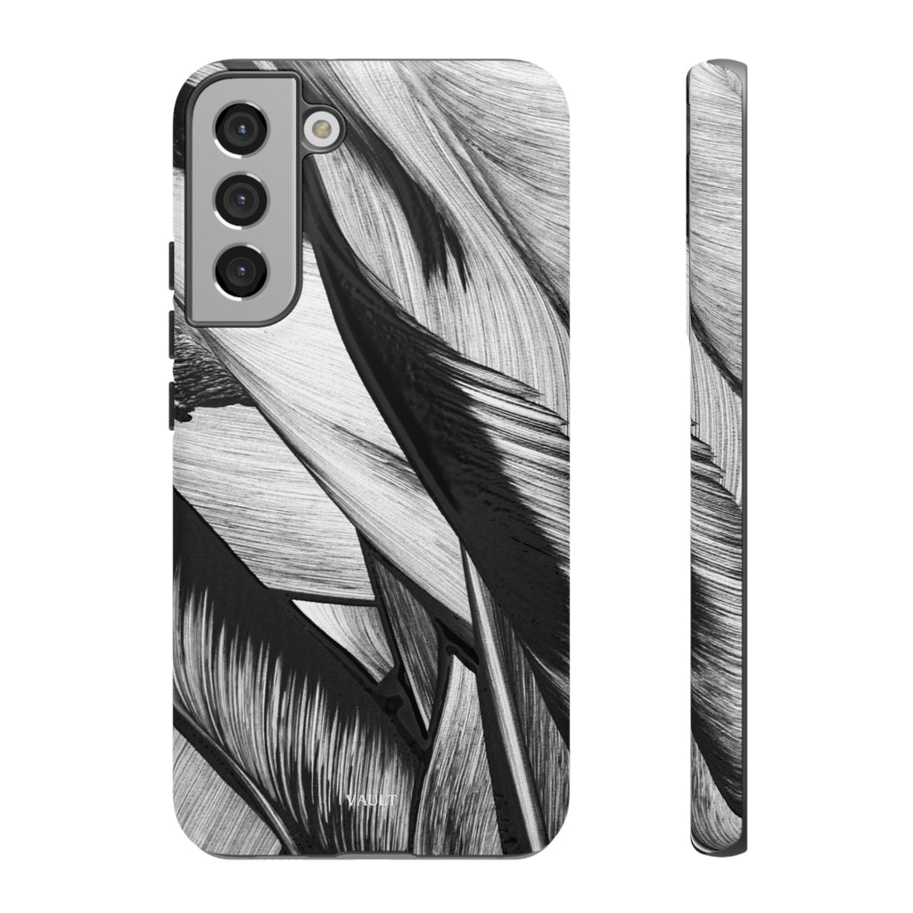Monochrome Tropical Leaf Tough Phone Case — Black & White Botanical Protective Cover