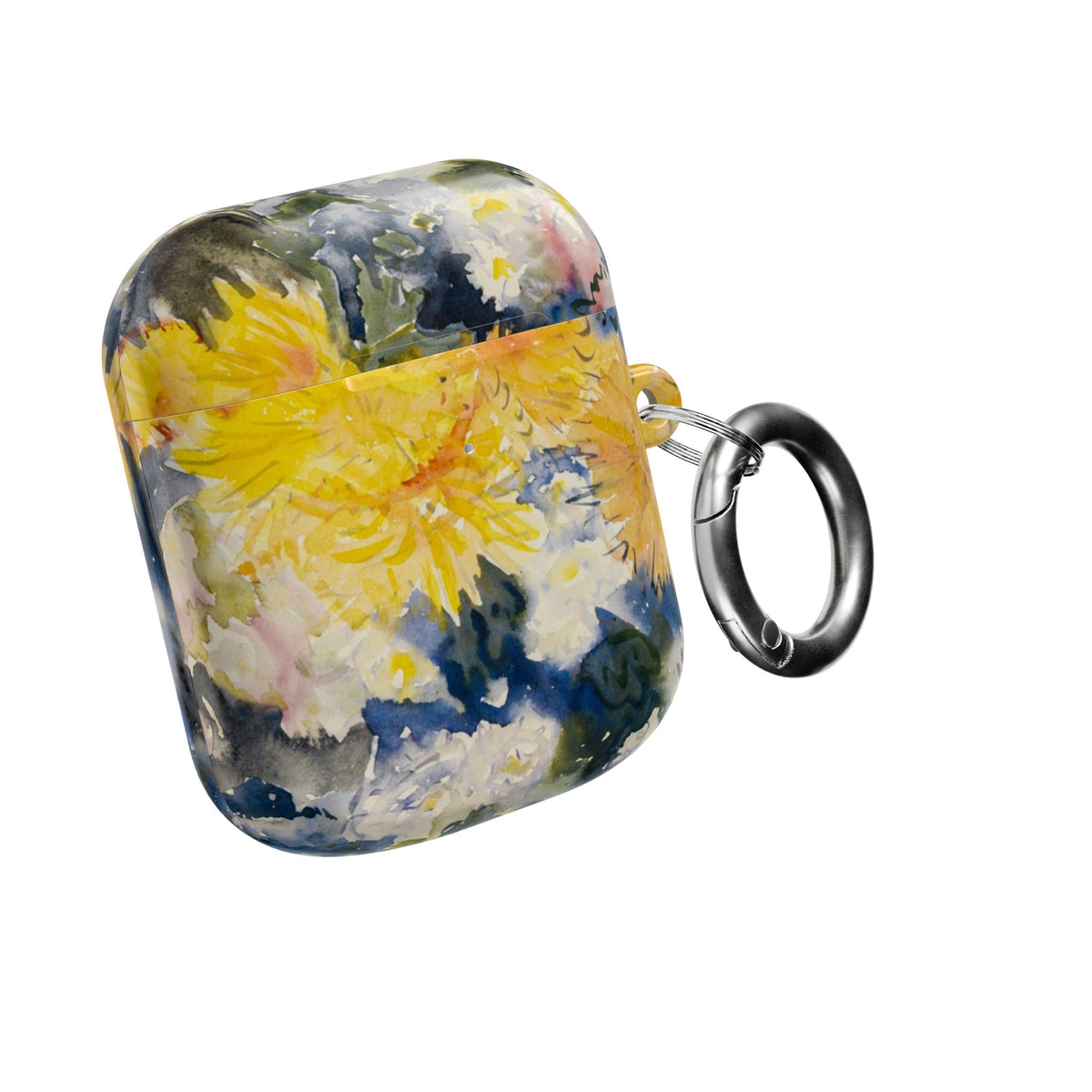 Floral Watercolor AirPod Case — Yellow Blue Sunflower Art Protective Cover