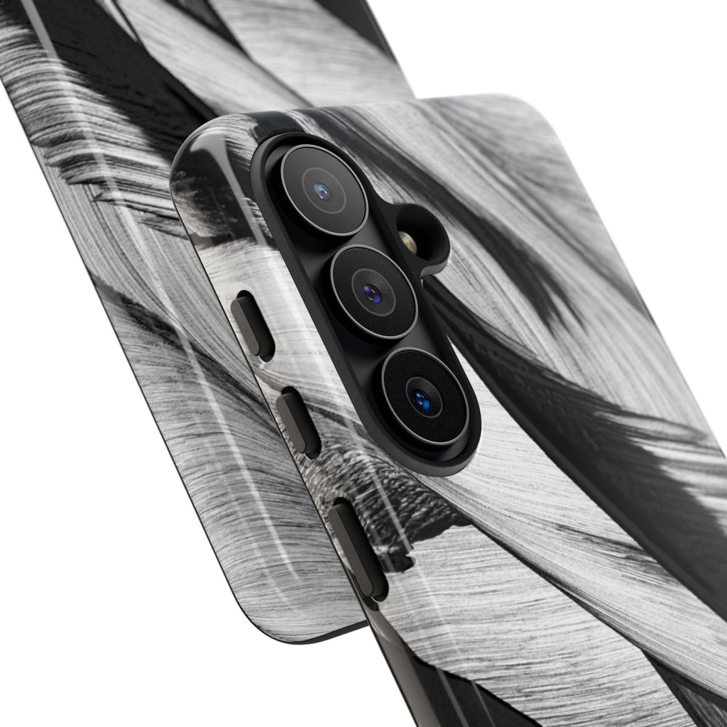 Monochrome Tropical Leaf Tough Phone Case — Black & White Botanical Protective Cover
