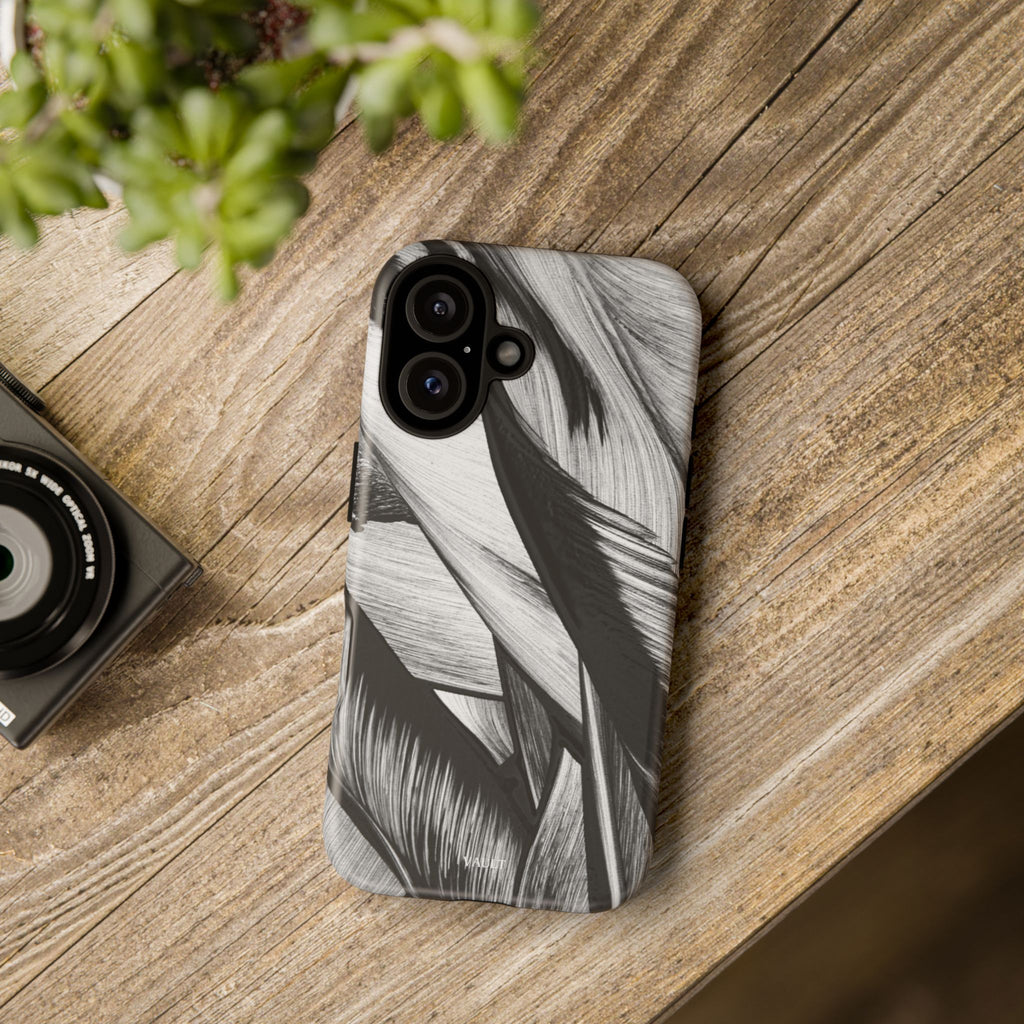 Monochrome Tropical Leaf Tough Phone Case — Black & White Botanical Protective Cover