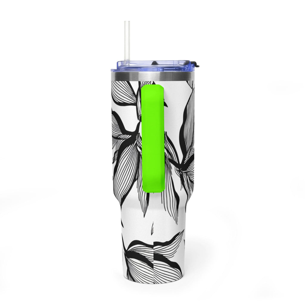40oz Floral Thermal Tumbler – Black & White Leaf Pattern Vacuum Insulated