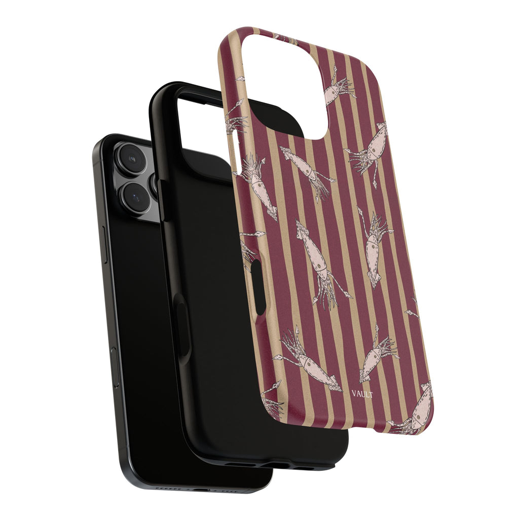 Phone Case - Vintage Shrimp Pattern on Burgundy Stripes