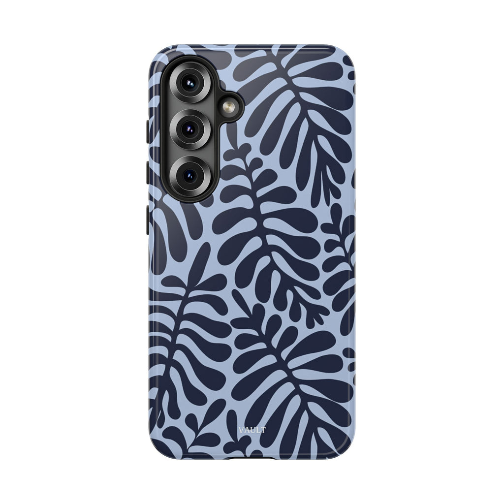 Floral Fern Tough Phone Case – Navy Blue on Light Blue, Protective Slim Cover
