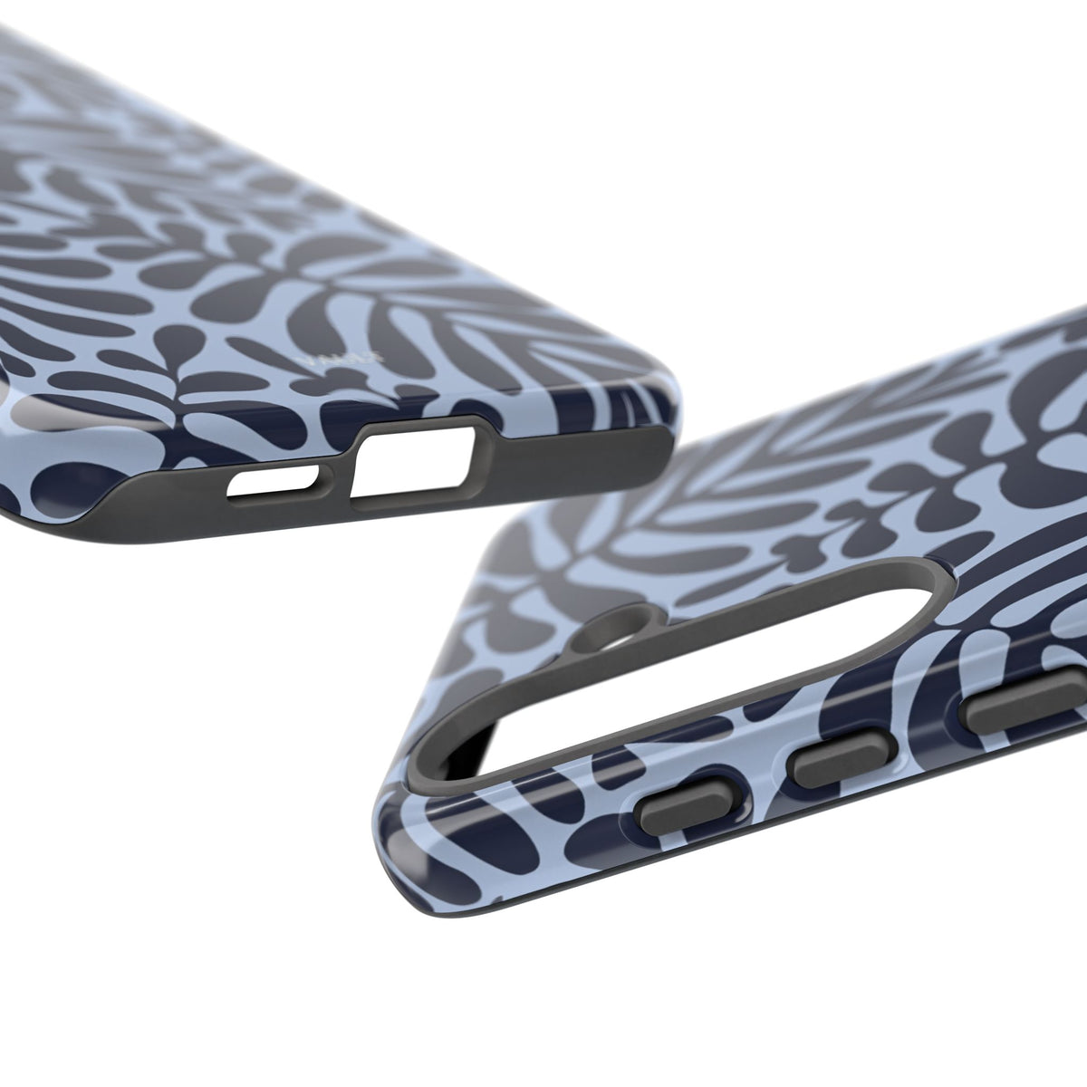 Floral Fern Tough Phone Case – Navy Blue on Light Blue, Protective Slim Cover