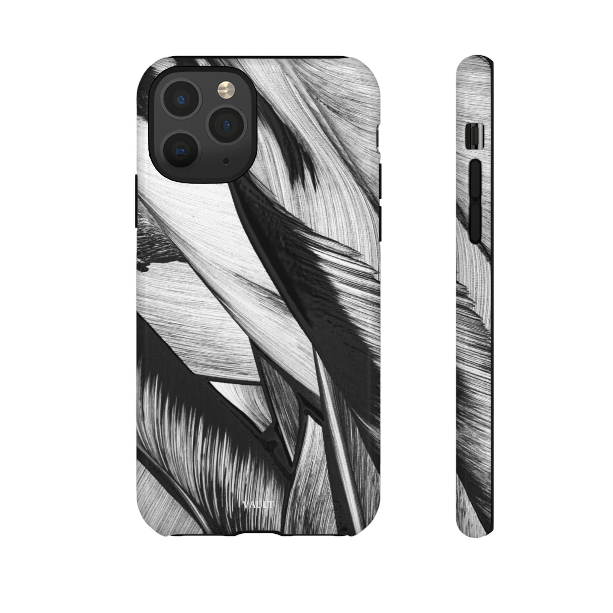 Monochrome Tropical Leaf Tough Phone Case — Black & White Botanical Protective Cover