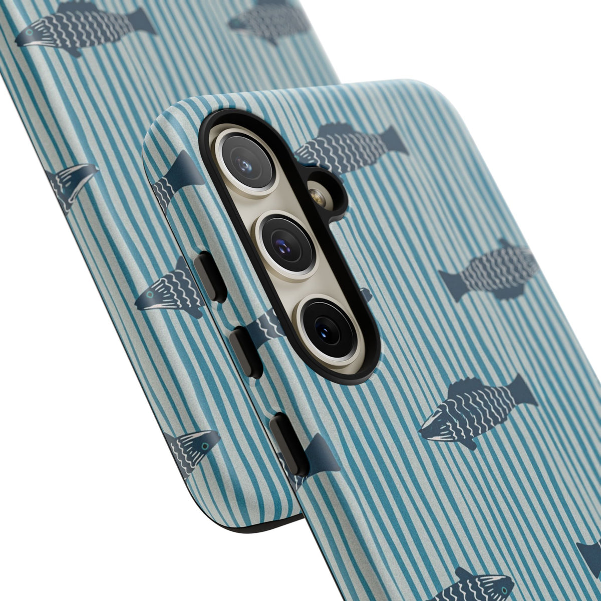Fish Pattern Tough Phone Case — Blue Striped Ocean Design
