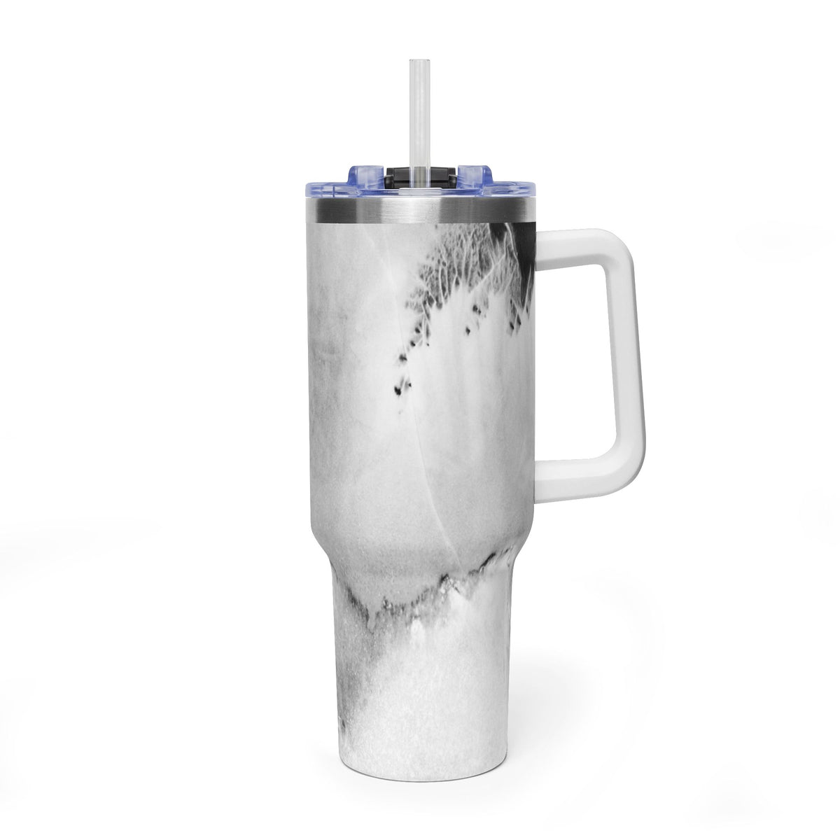40oz Marble Vacuum Tumbler — Insulated Travel Mug with Handle