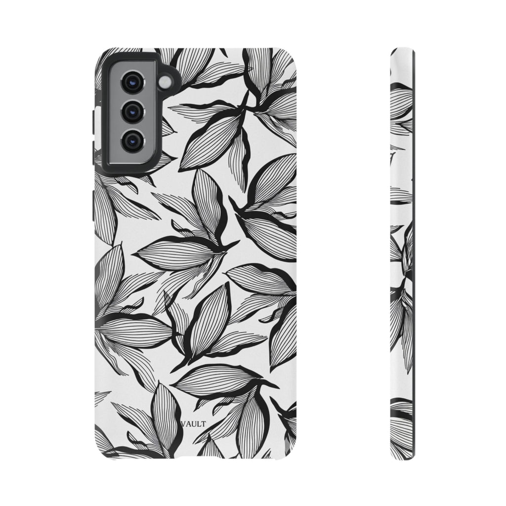 Floral Leaves Tough Phone Case – Black & White Botanical Protection