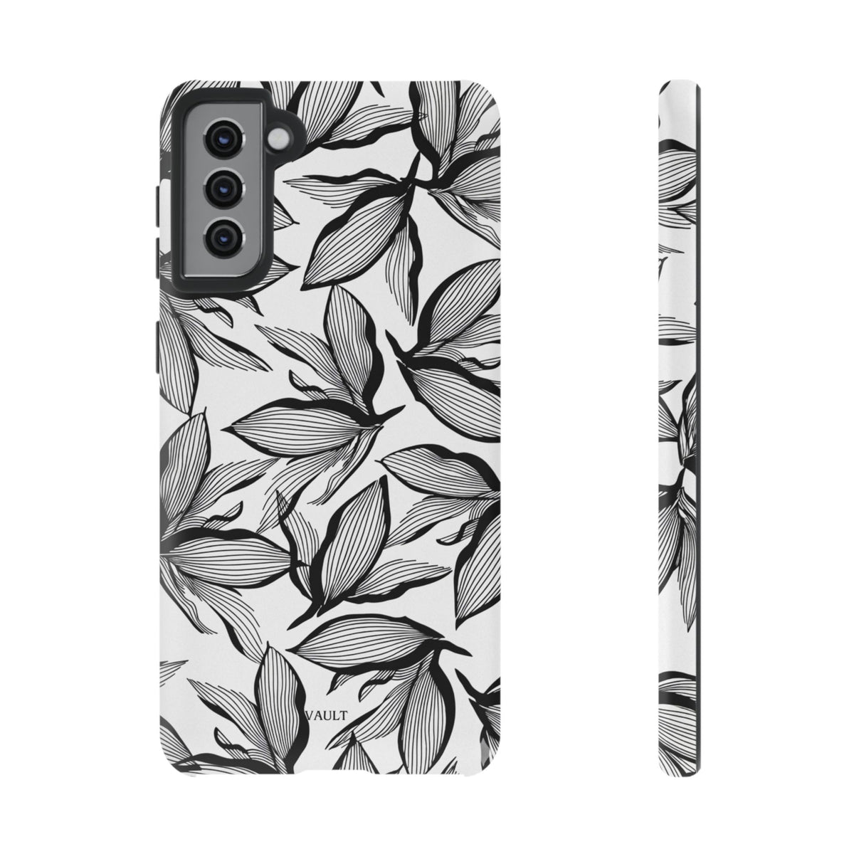 Floral Leaves Tough Phone Case – Black & White Botanical Protection