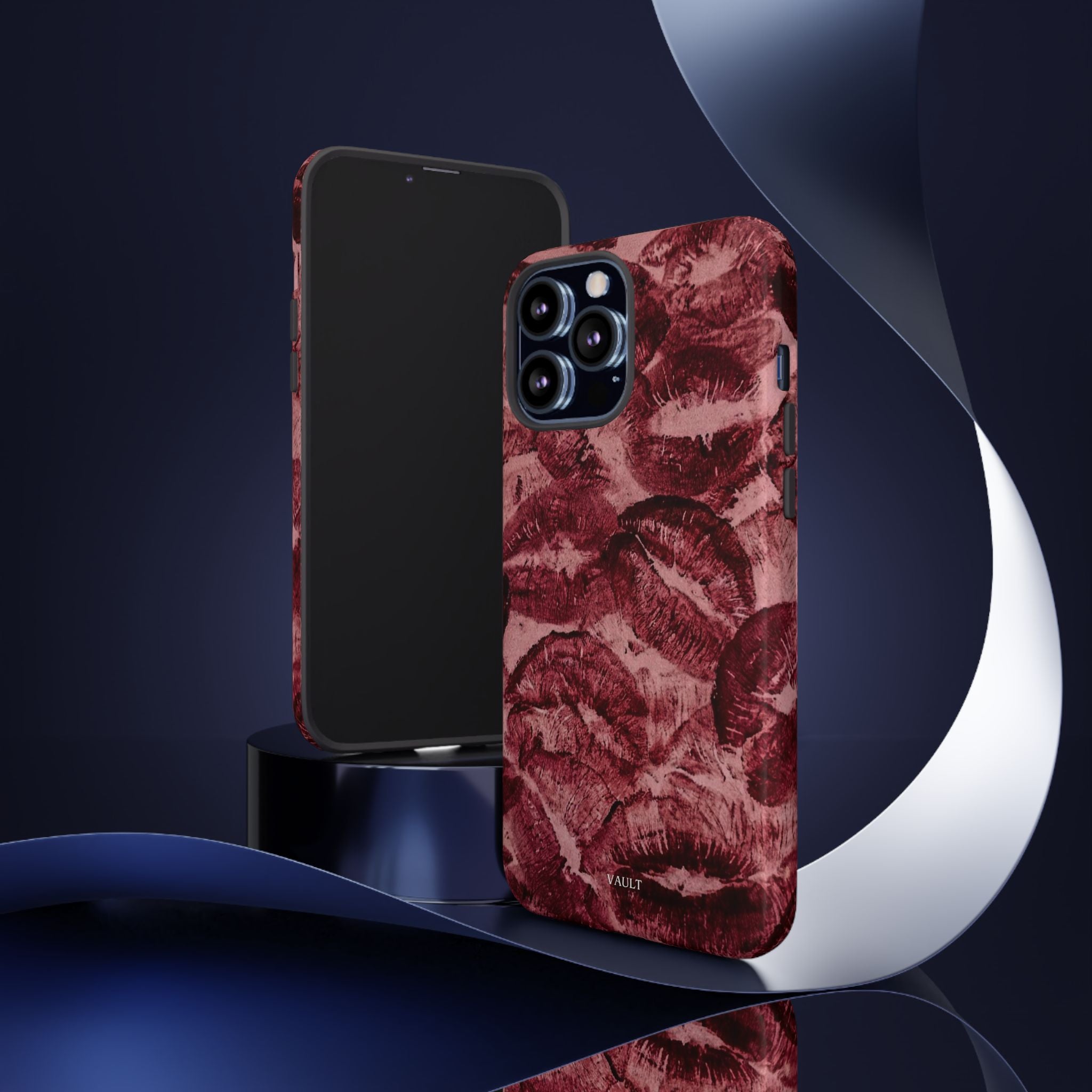 Kiss Print Phone Case – Burgundy Lip Pattern Protective Phone Cover