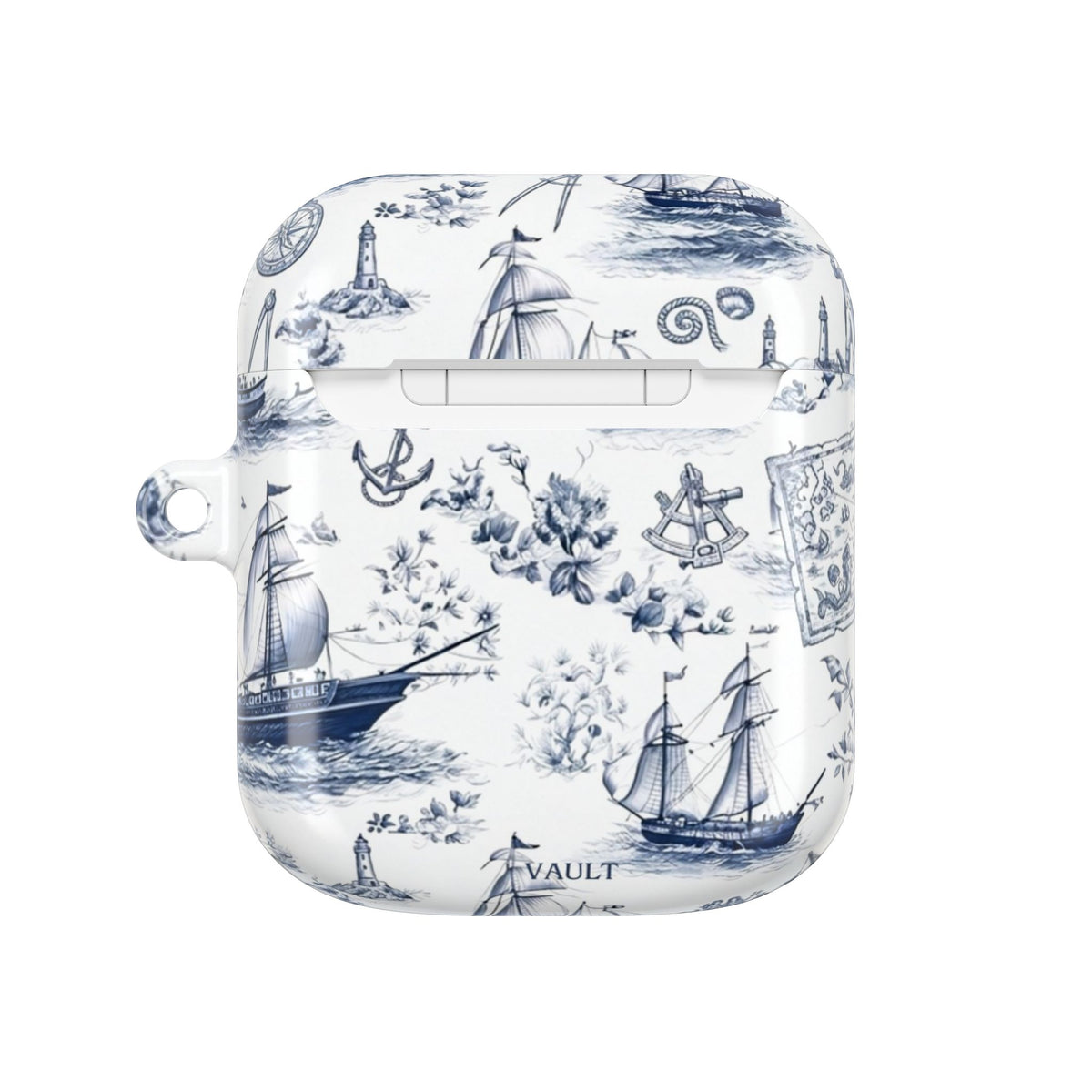 Nautical Toile AirPod Case – Blue Sailboat & Lighthouse Protective Cover