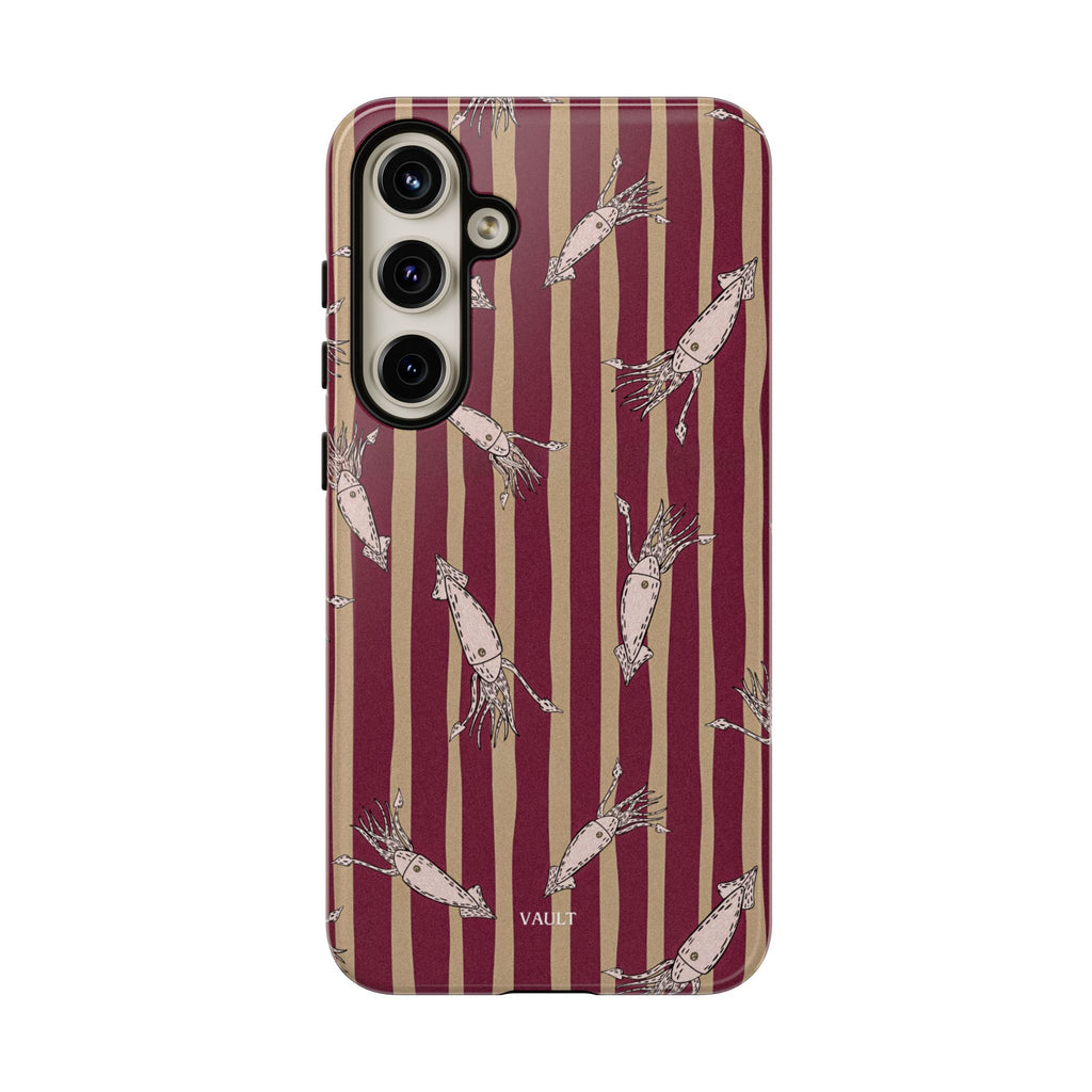 Phone Case - Vintage Shrimp Pattern on Burgundy Stripes