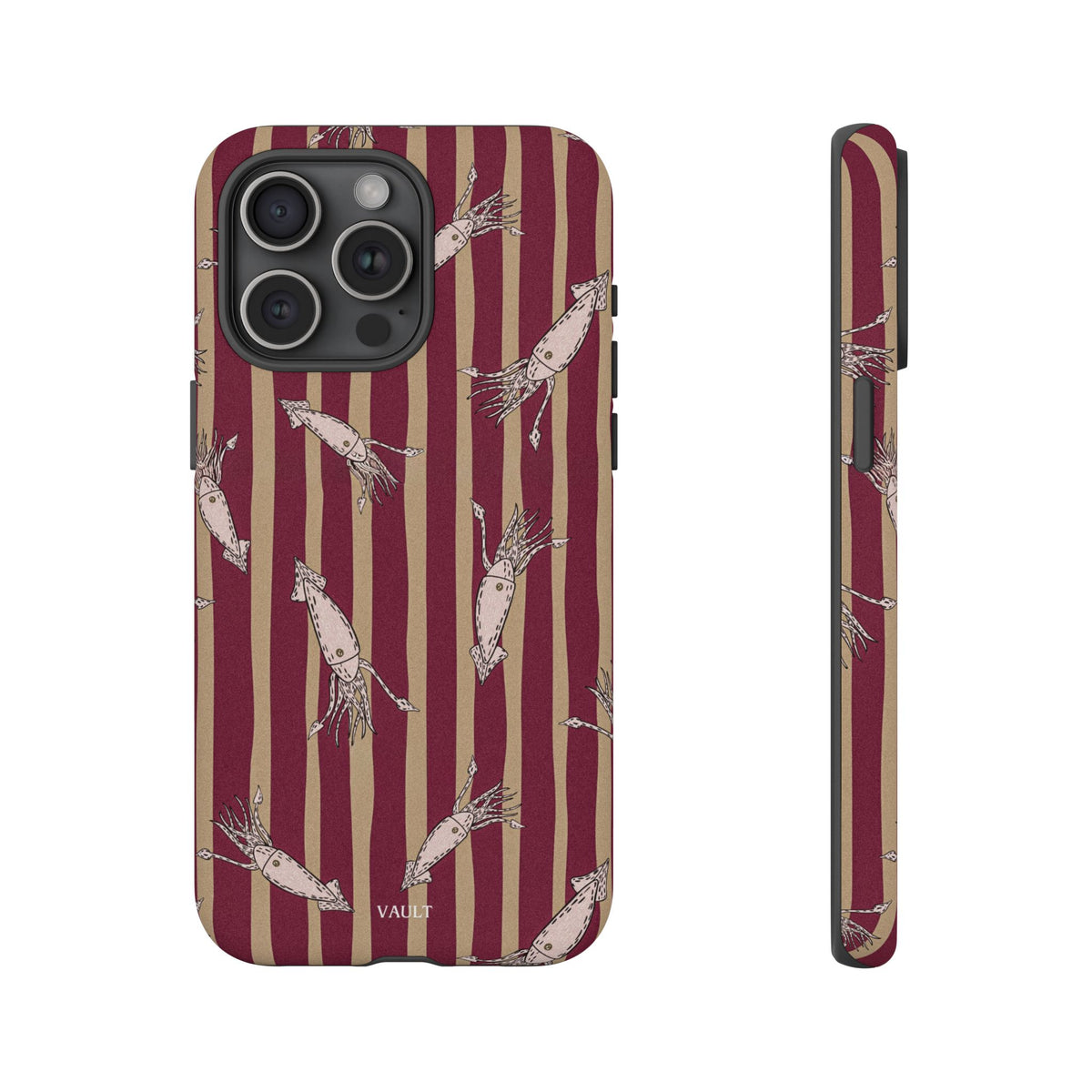 Phone Case - Vintage Shrimp Pattern on Burgundy Stripes
