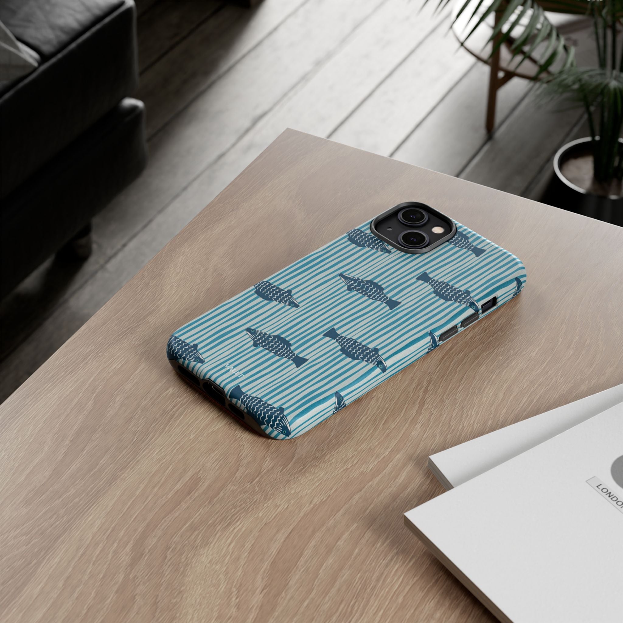 Fish Pattern Tough Phone Case — Blue Striped Ocean Design