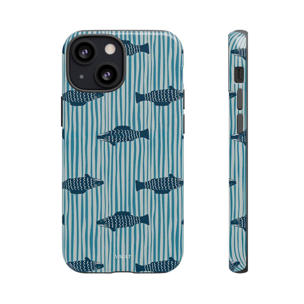 Fish Pattern Tough Phone Case — Blue Striped Ocean Design