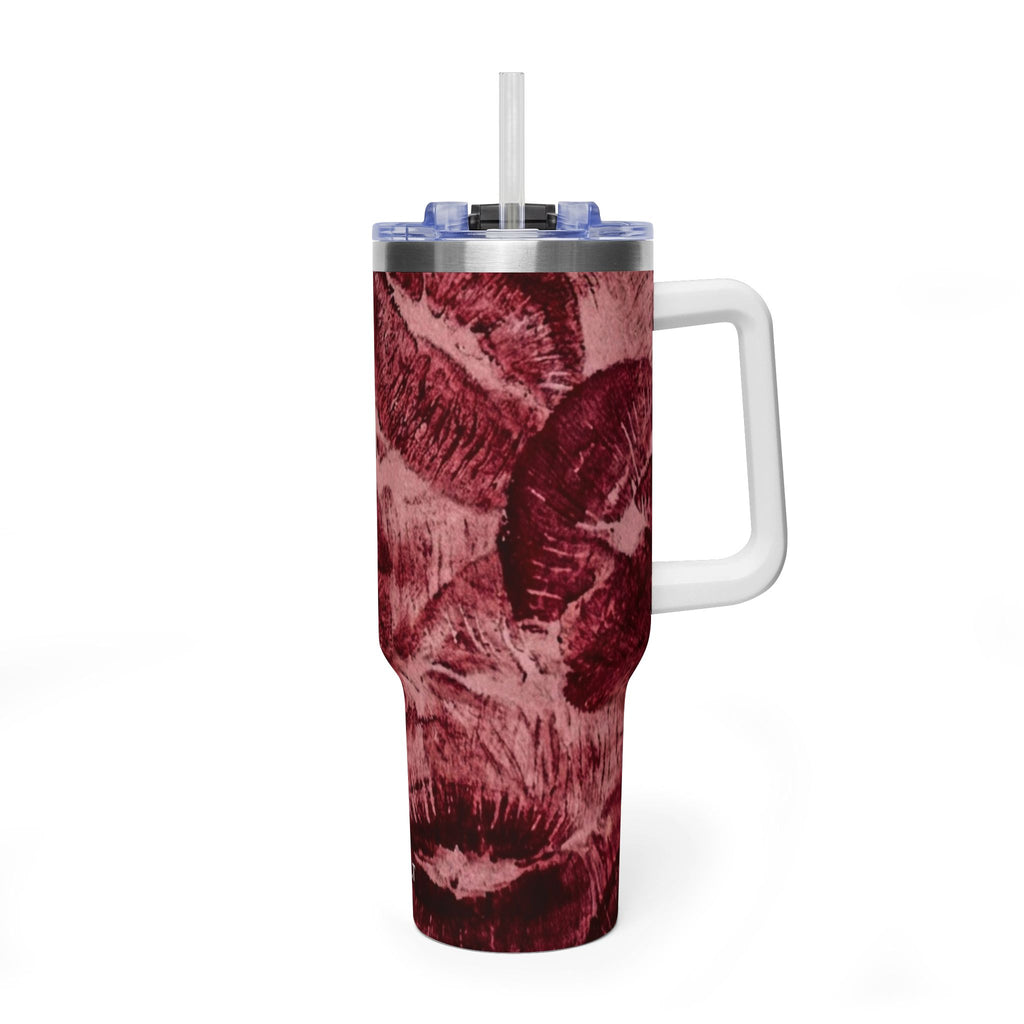 40oz Vacuum Tumbler - Burgundy Rose Marble Insulated Travel Cup