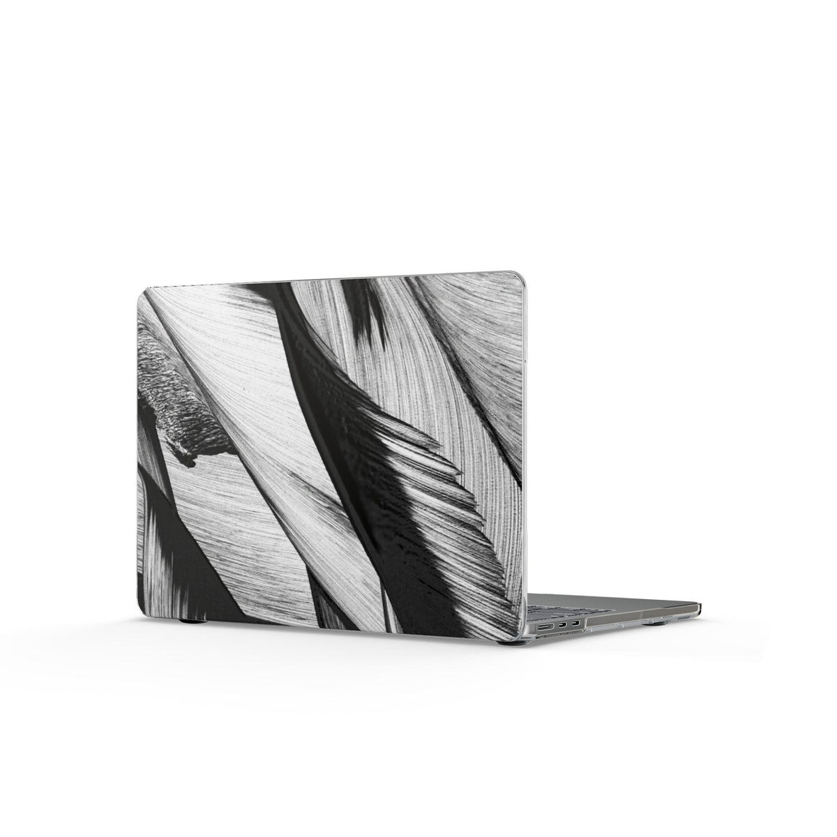Feather Pattern Clear MacBook Case — Monochrome Botanical Laptop Cover