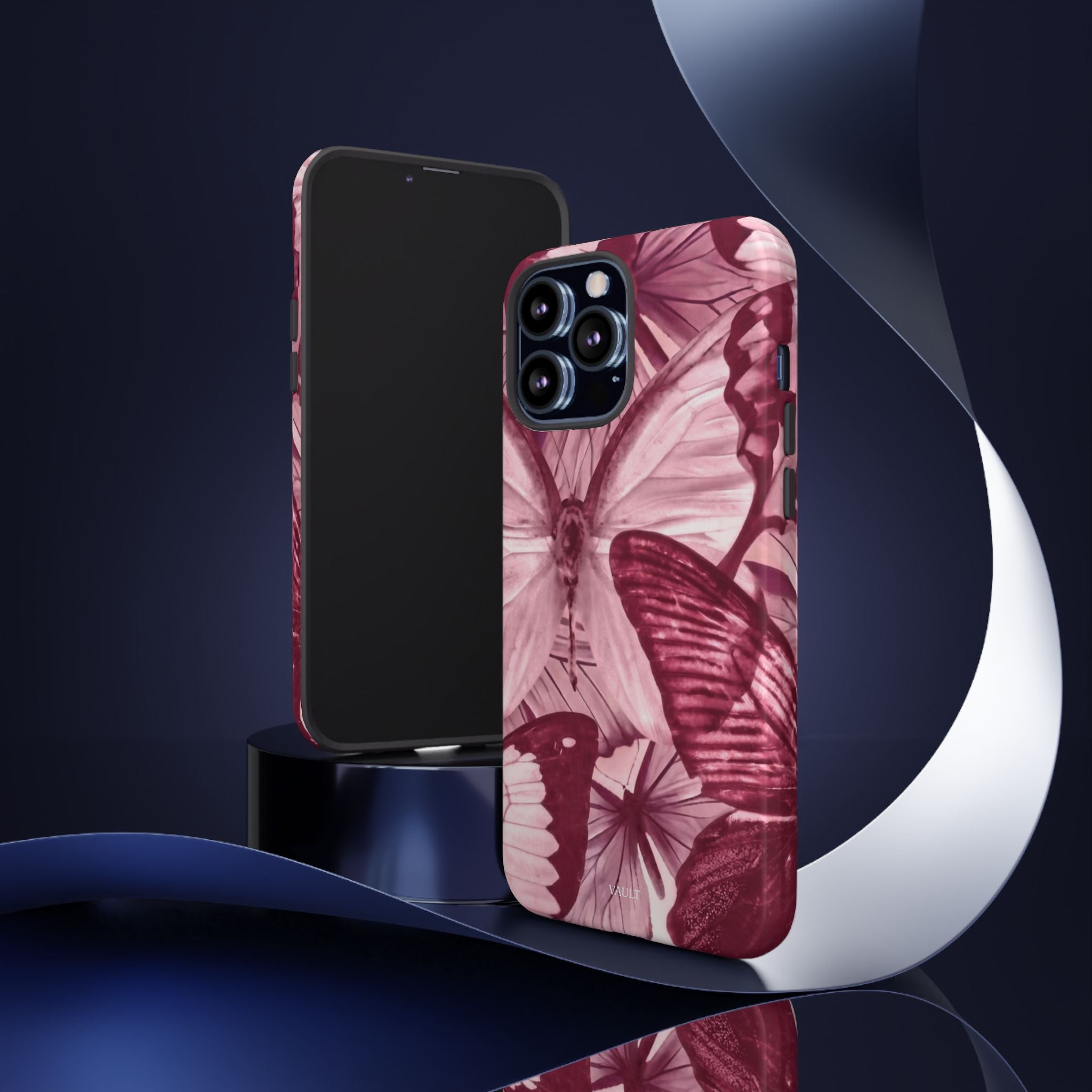 Butterfly Tough Phone Case — Vintage Pink Floral Protective Cover