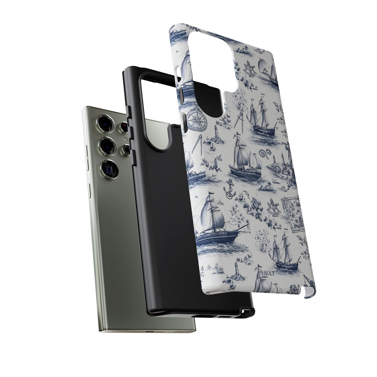 Nautical Vintage Ship Tough Phone Case — Blue Toile Sailboat Pattern