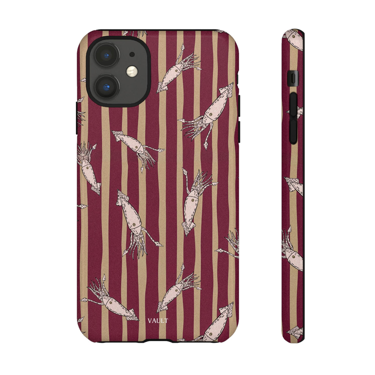 Phone Case - Vintage Shrimp Pattern on Burgundy Stripes
