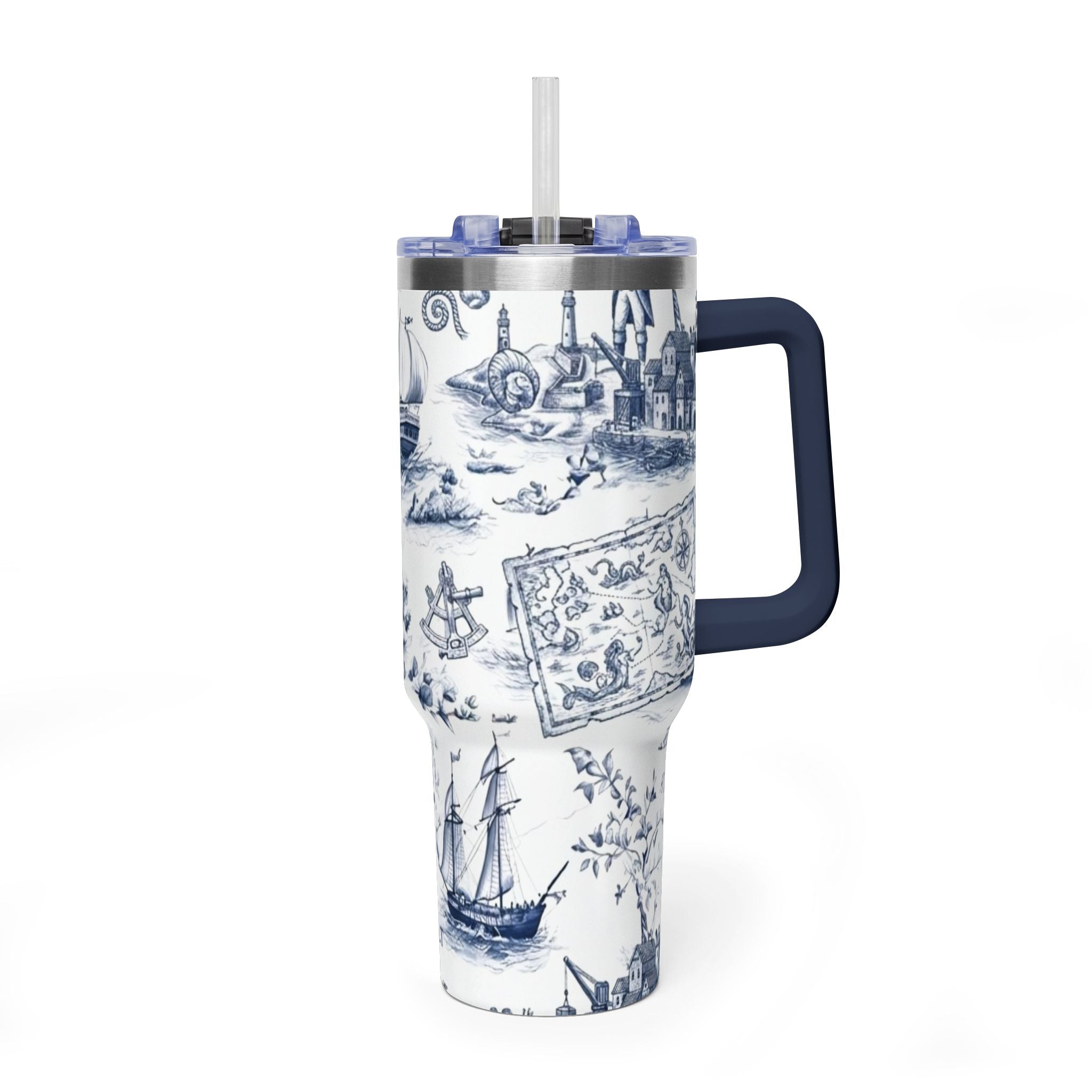 Nautical Blue Toile 40oz Thermal Tumbler
