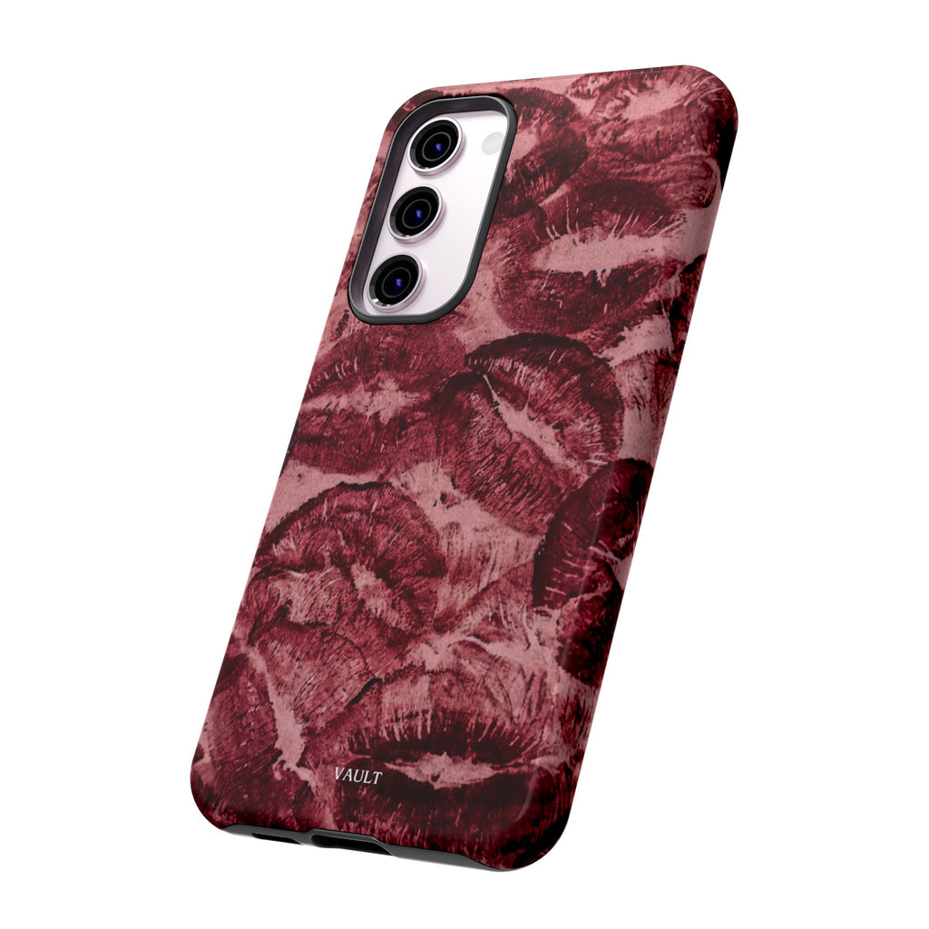Kiss Print Phone Case – Burgundy Lip Pattern Protective Phone Cover