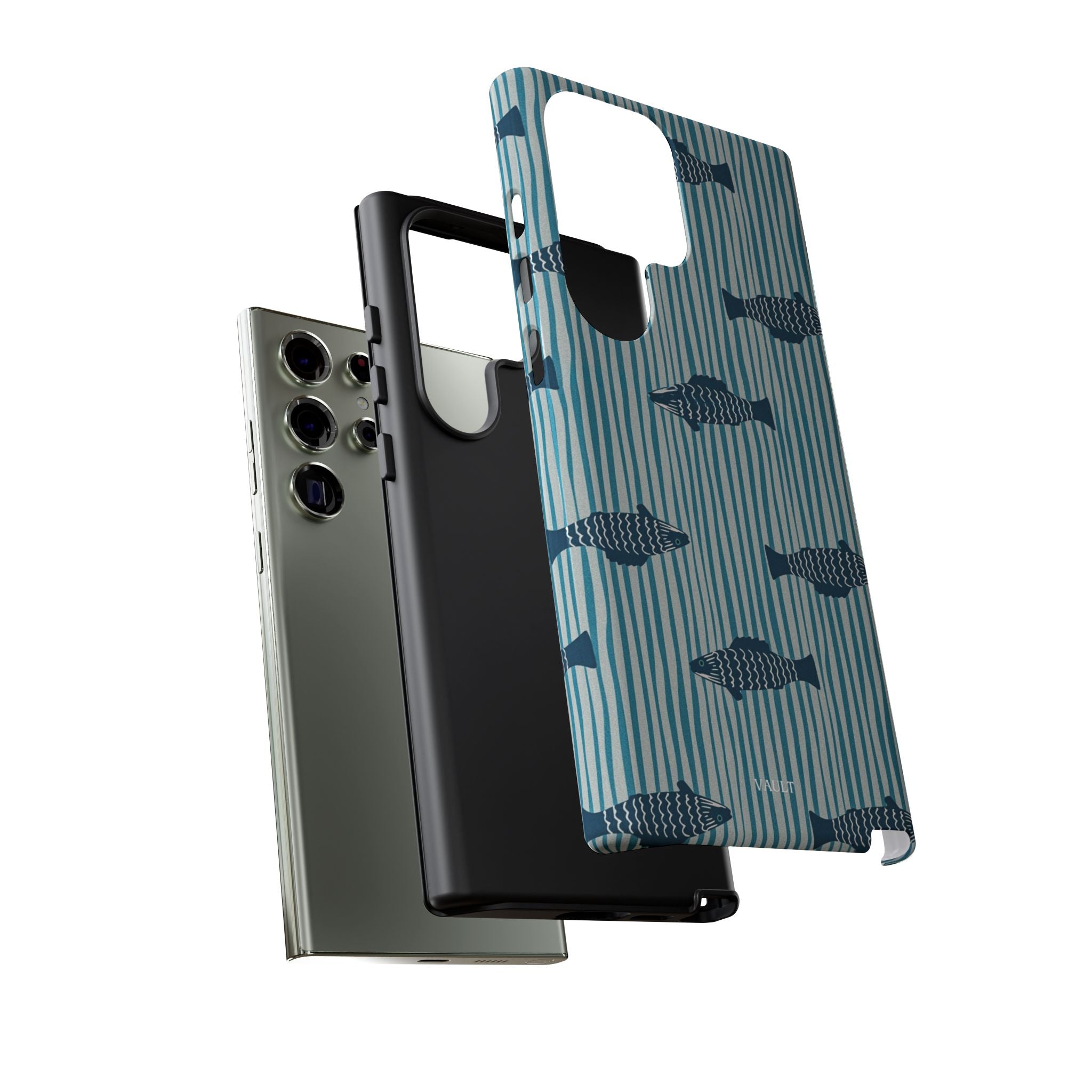 Fish Pattern Tough Phone Case — Blue Striped Ocean Design