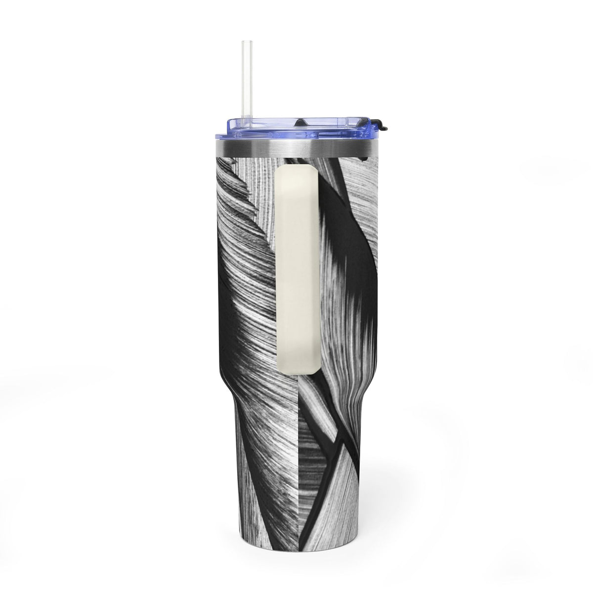 40oz Black & White Tropical Leaf Thermal Tumbler