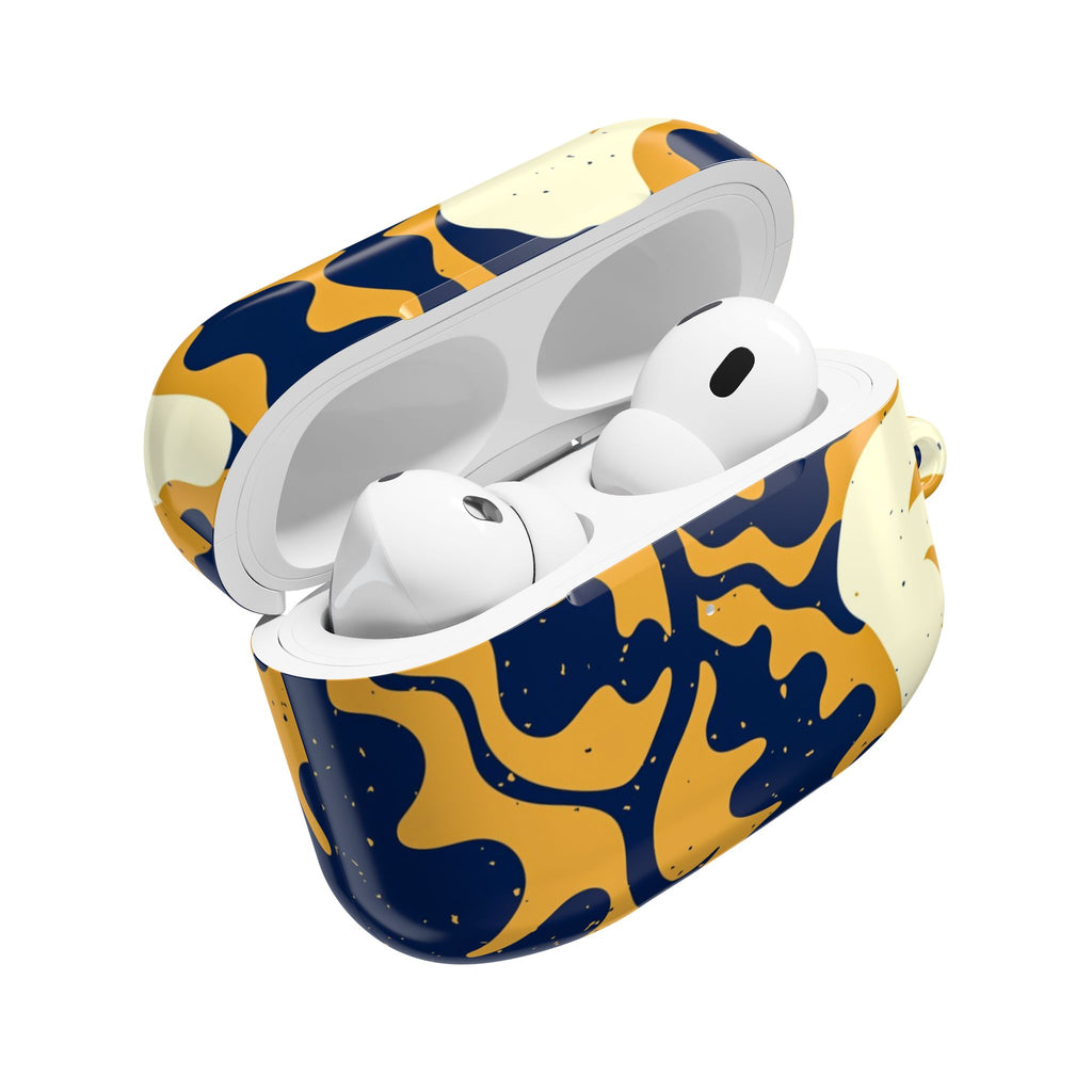 Abstract Navy & Mustard Swirl AirPod Case — Protective Designer Cover