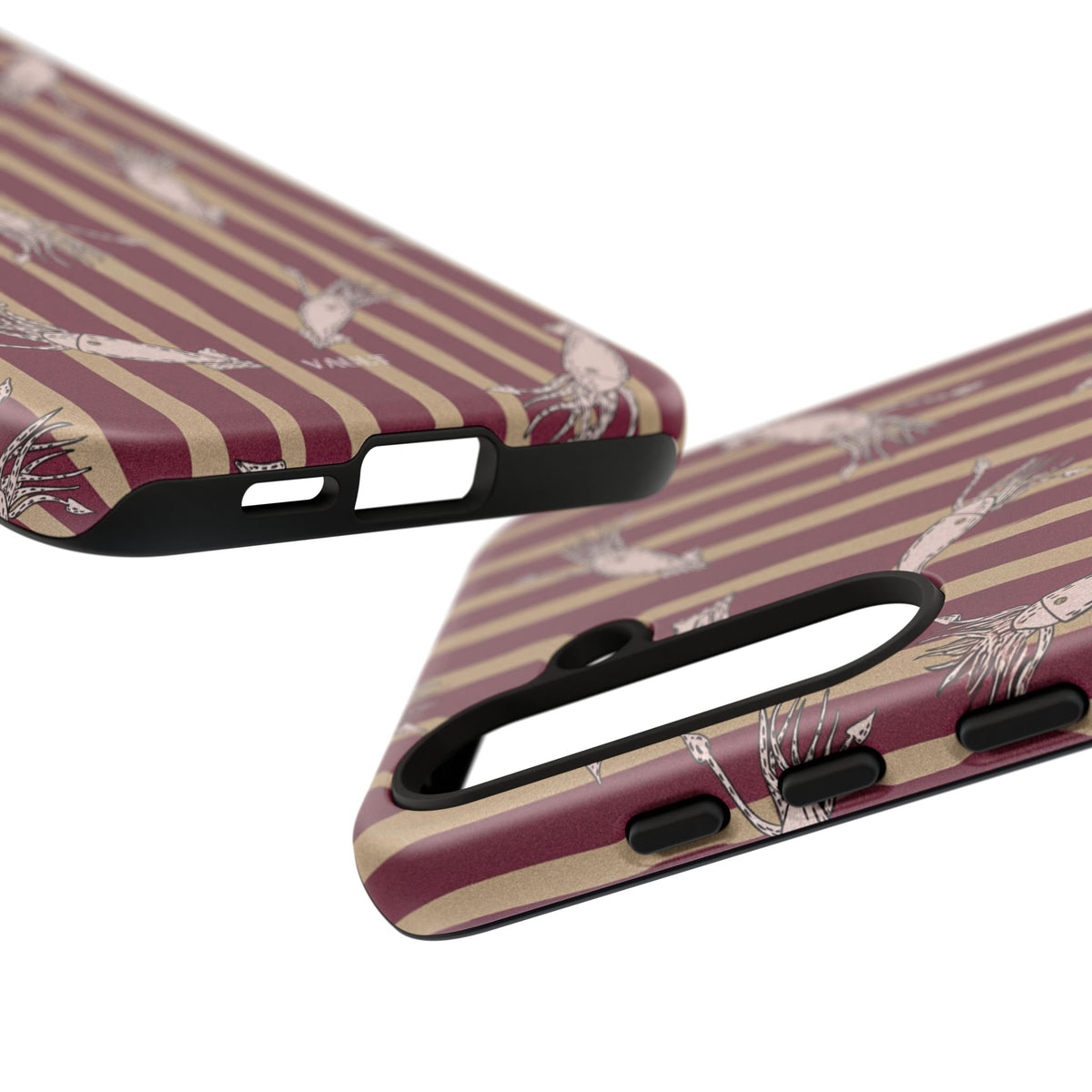 Phone Case - Vintage Shrimp Pattern on Burgundy Stripes