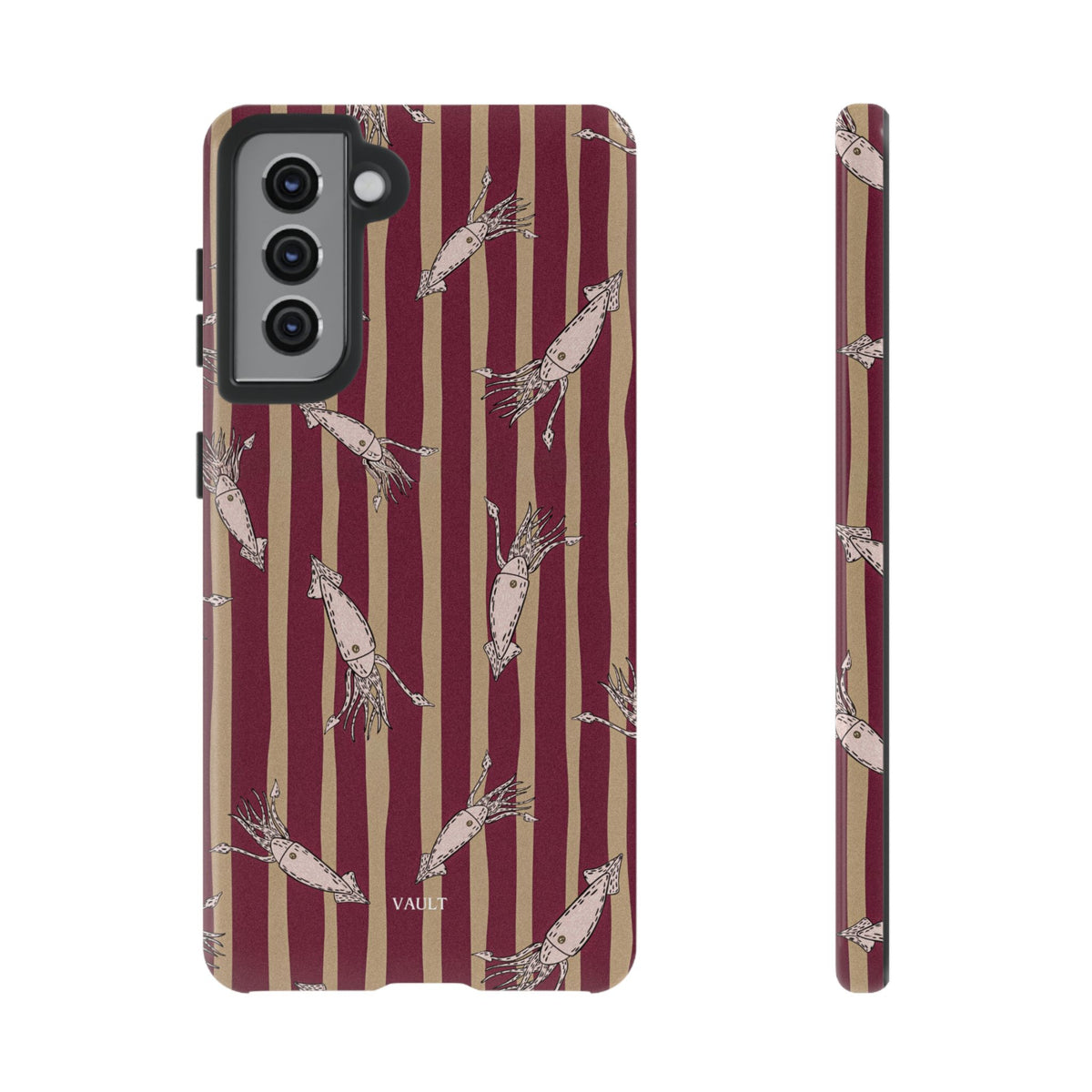 Phone Case - Vintage Shrimp Pattern on Burgundy Stripes