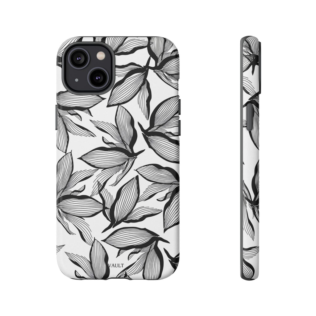 Floral Leaves Tough Phone Case – Black & White Botanical Protection