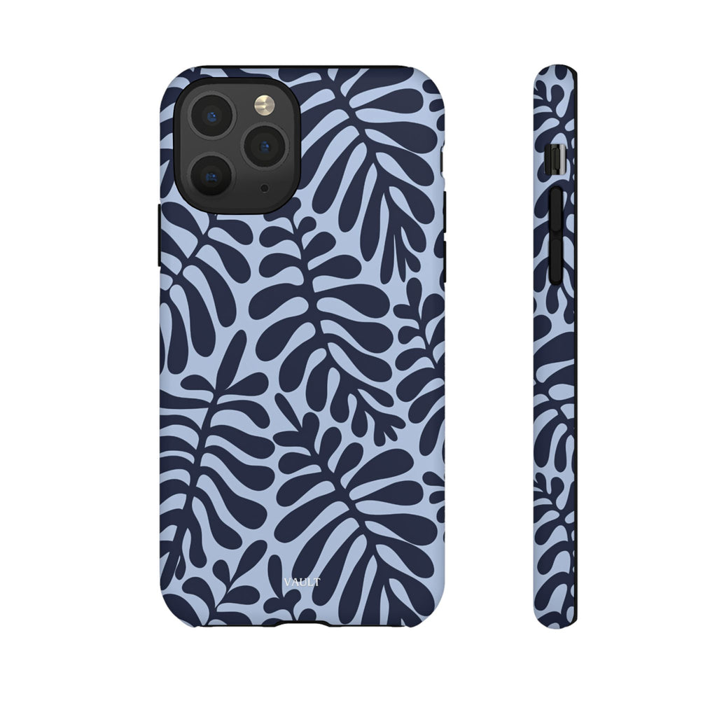 Floral Fern Tough Phone Case – Navy Blue on Light Blue, Protective Slim Cover