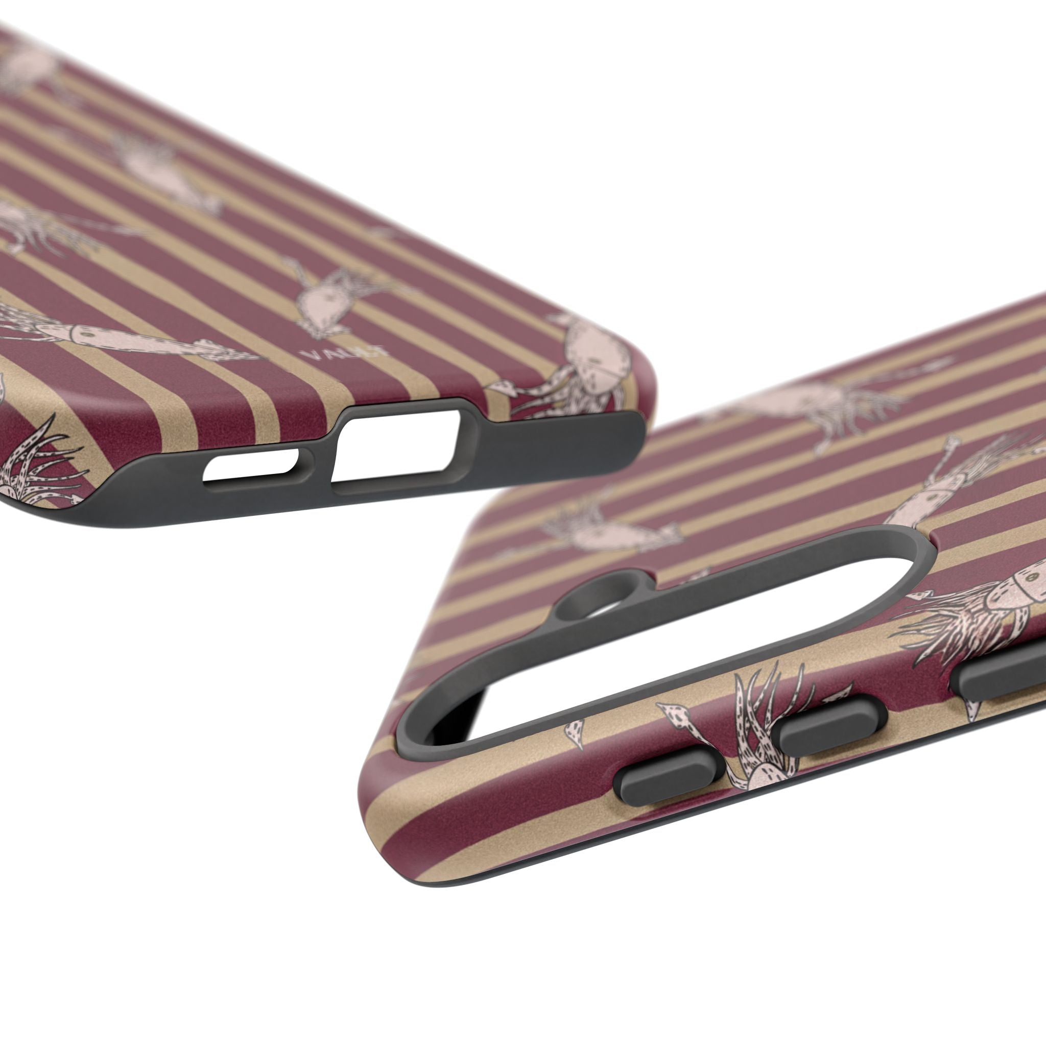 Phone Case - Vintage Shrimp Pattern on Burgundy Stripes