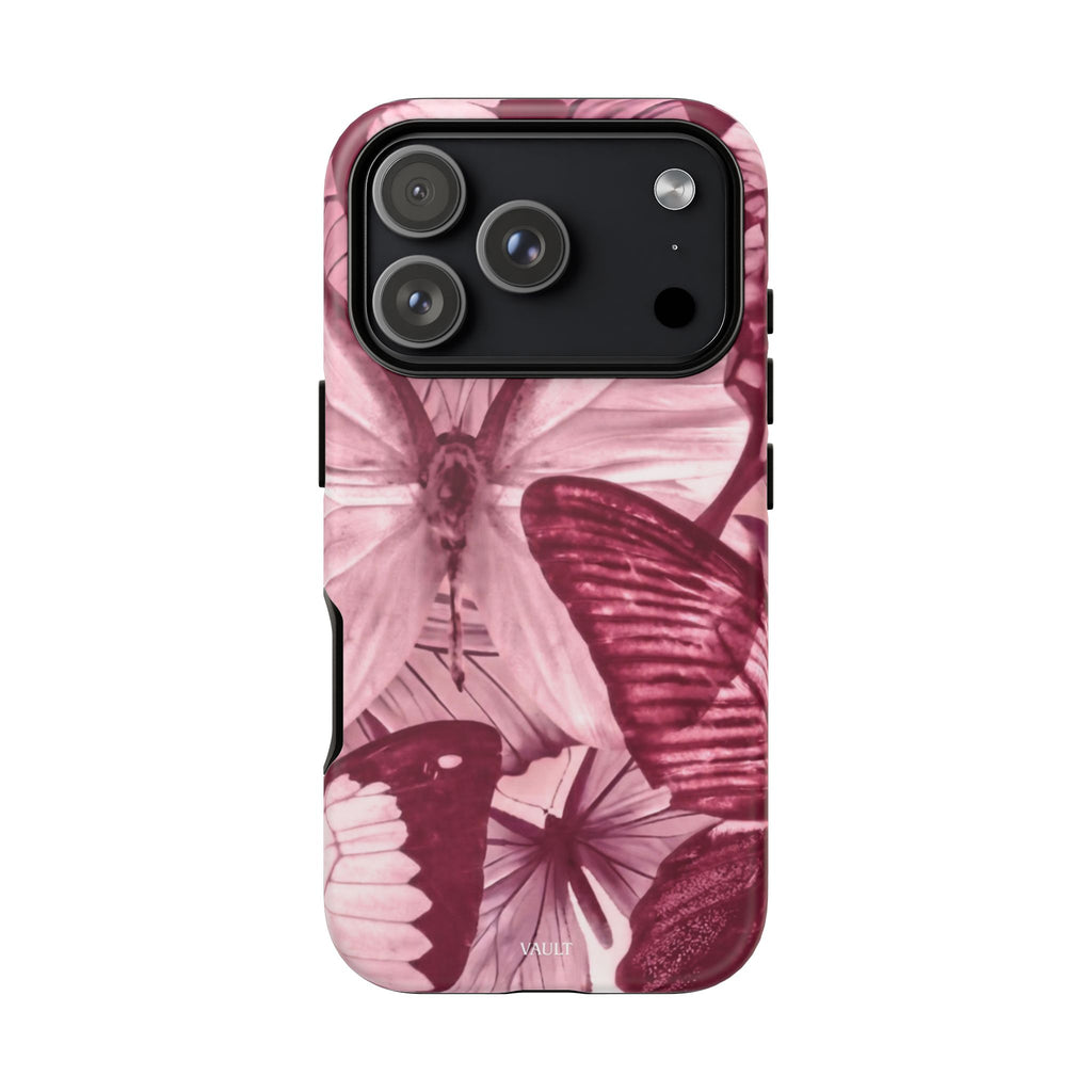 Butterfly Tough Phone Case — Vintage Pink Floral Protective Cover