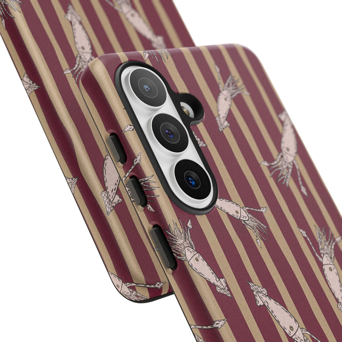 Phone Case - Vintage Shrimp Pattern on Burgundy Stripes