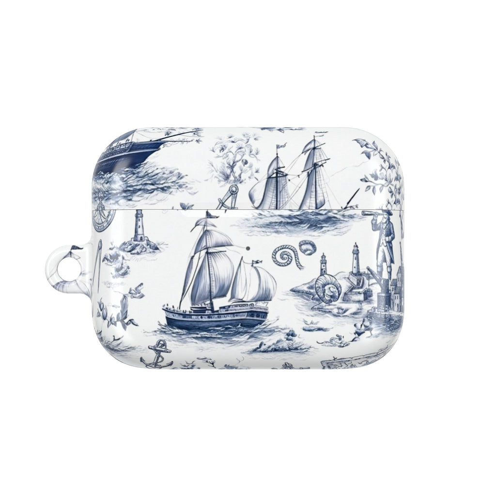 Nautical Toile AirPod Case – Blue Sailboat & Lighthouse Protective Cover