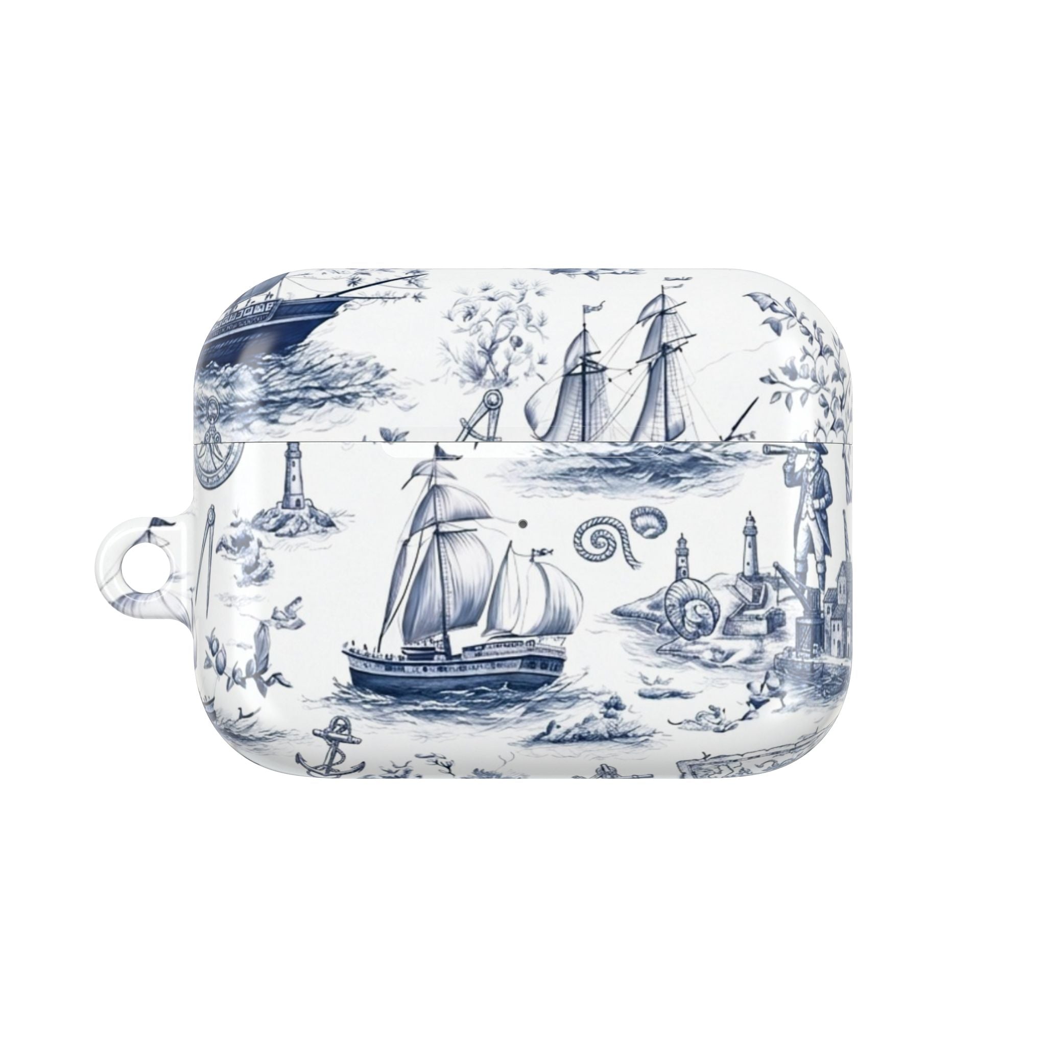Nautical Toile AirPod Case – Blue Sailboat & Lighthouse Protective Cover