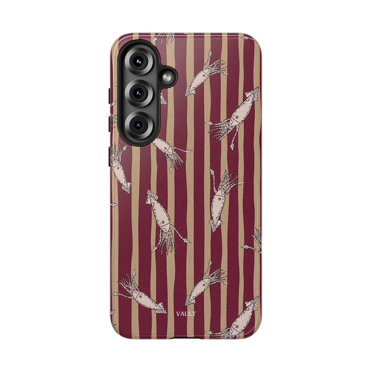 Phone Case - Vintage Shrimp Pattern on Burgundy Stripes
