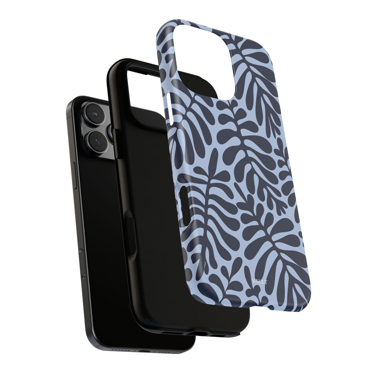 Floral Fern Tough Phone Case – Navy Blue on Light Blue, Protective Slim Cover