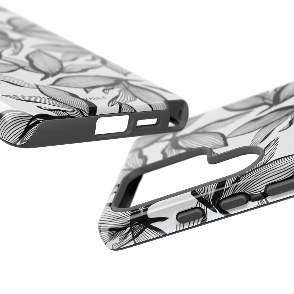 Floral Leaves Tough Phone Case – Black & White Botanical Protection