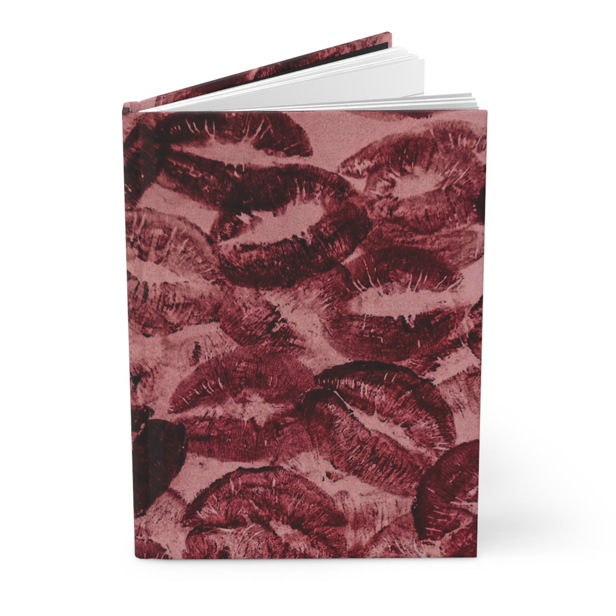 Hardcover Journal — Vintage Red Lipstick Kiss Pattern Notebook