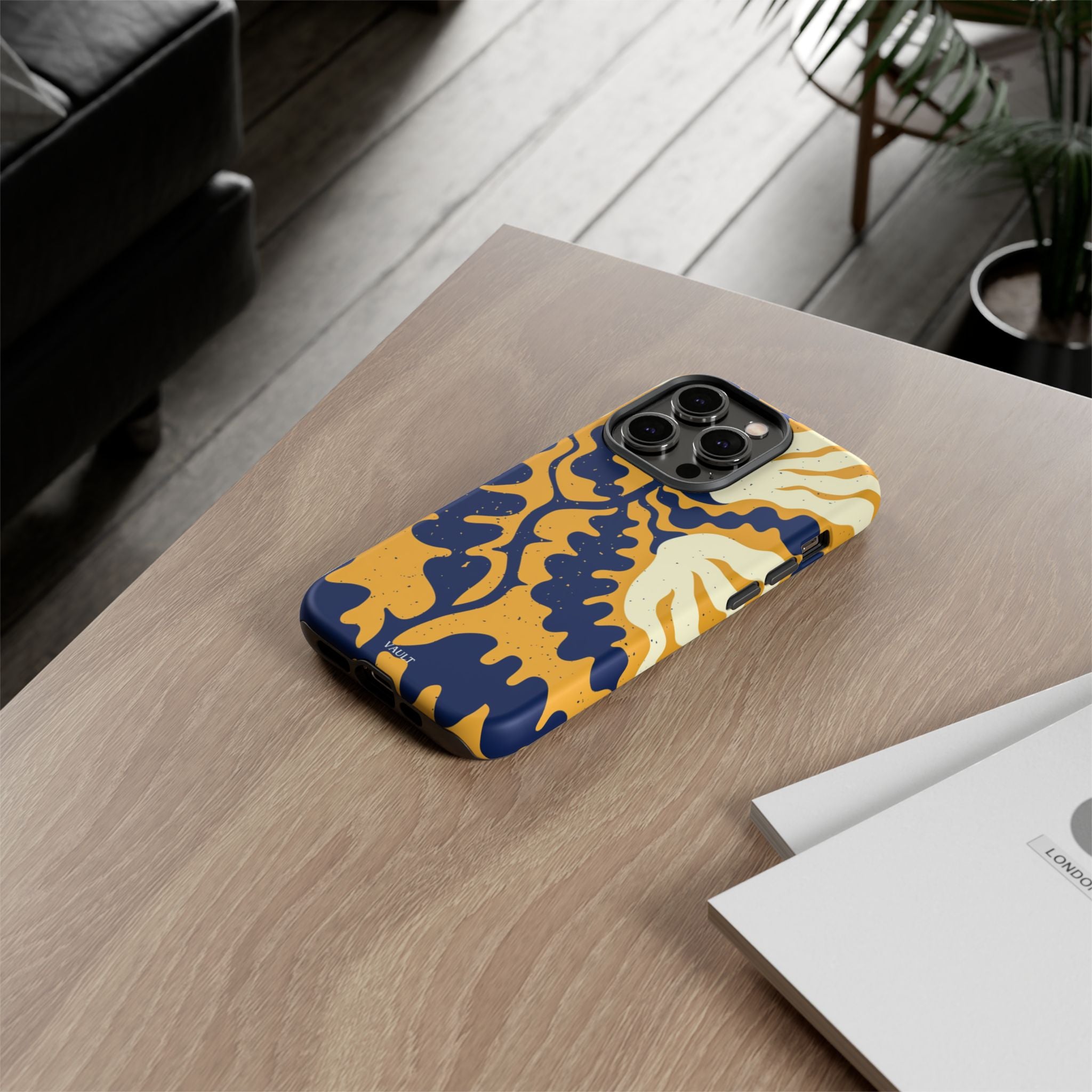 Bold Abstract Floral Phone Case (Navy & Mustard)