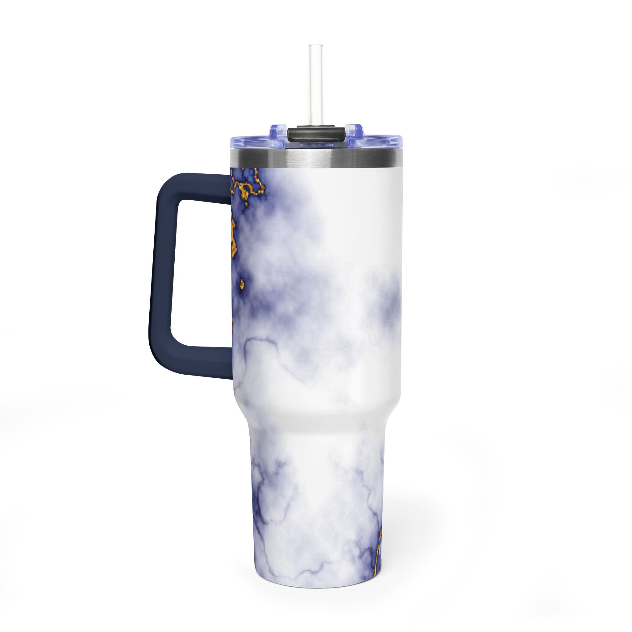 40oz Marble Thermal Tumbler - Blue & Gold Veined Vacuum Cup