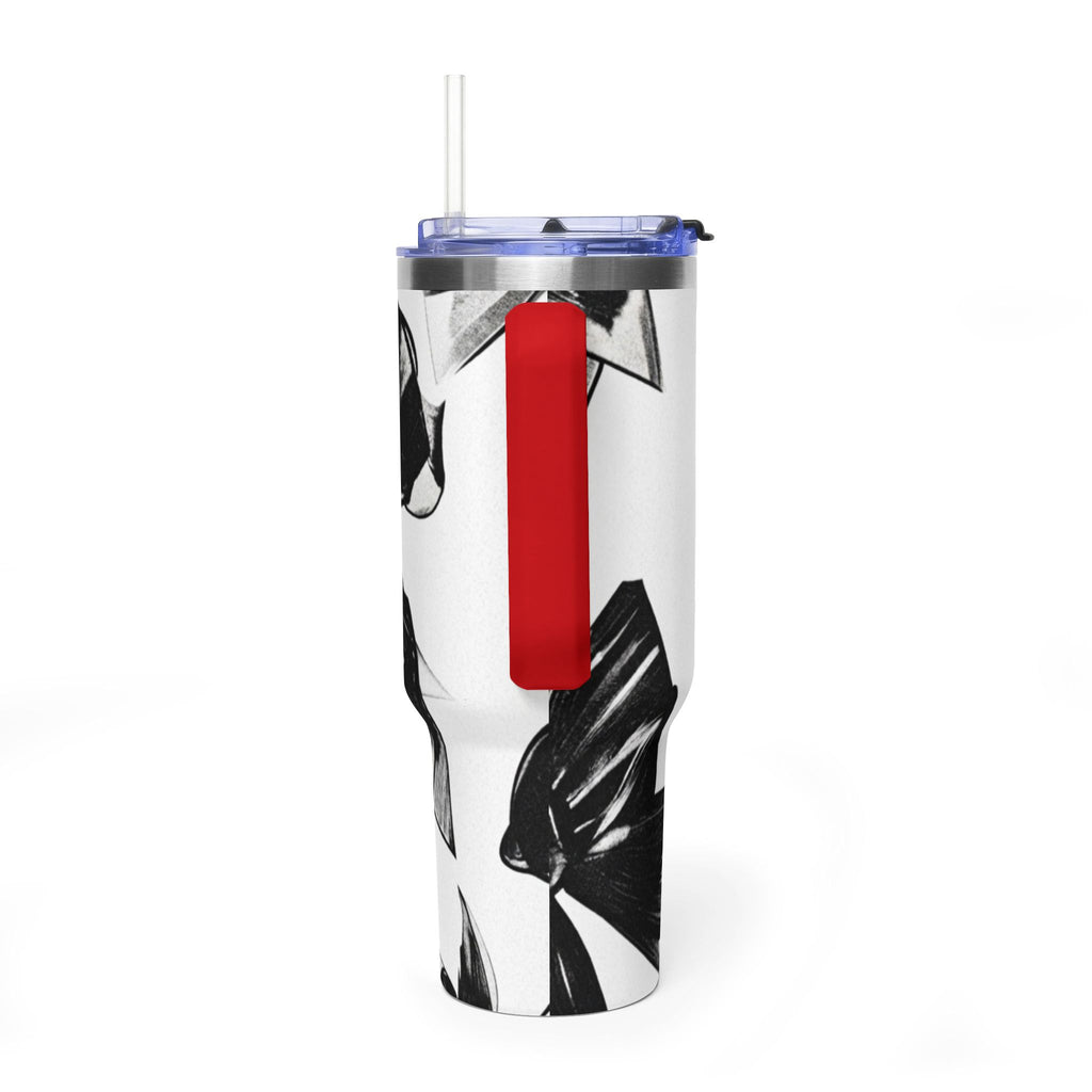 40oz Floral Black & White Vacuum Tumbler — Insulated Travel Cup