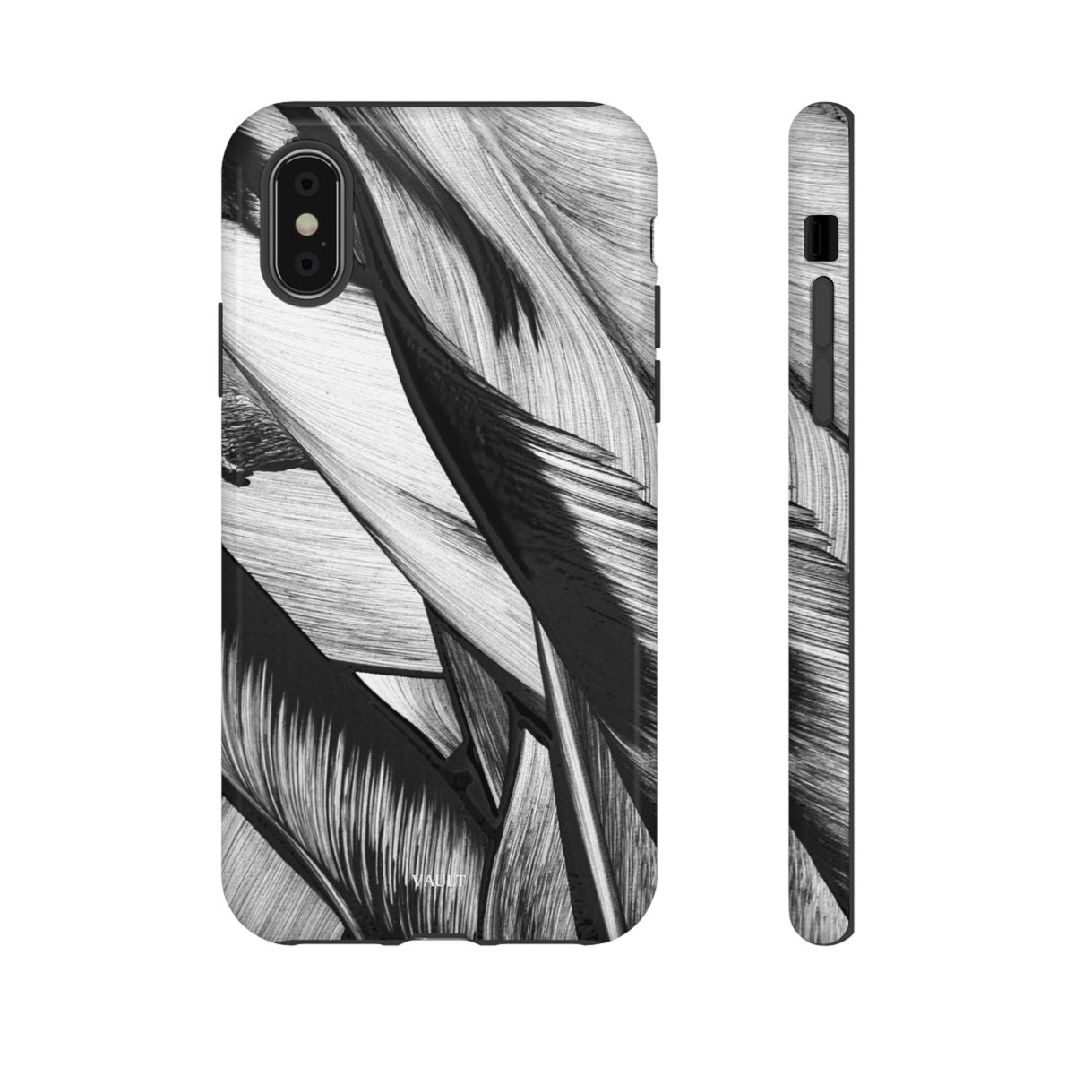 Monochrome Tropical Leaf Tough Phone Case — Black & White Botanical Protective Cover
