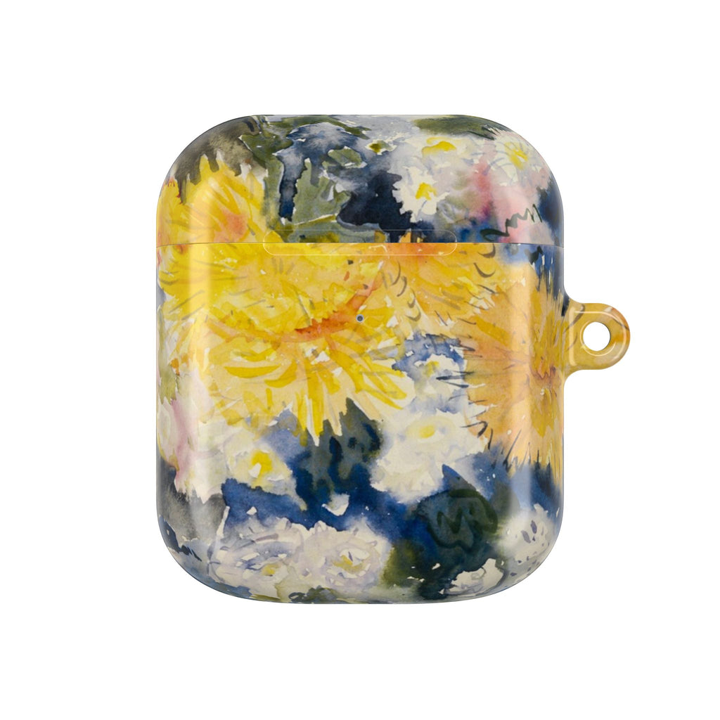 Floral Watercolor AirPod Case — Yellow Blue Sunflower Art Protective Cover
