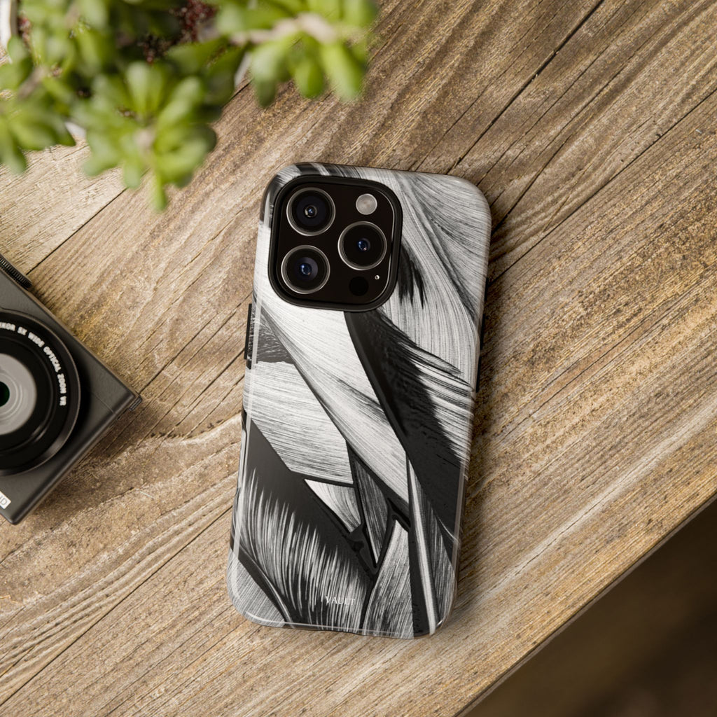 Monochrome Tropical Leaf Tough Phone Case — Black & White Botanical Protective Cover