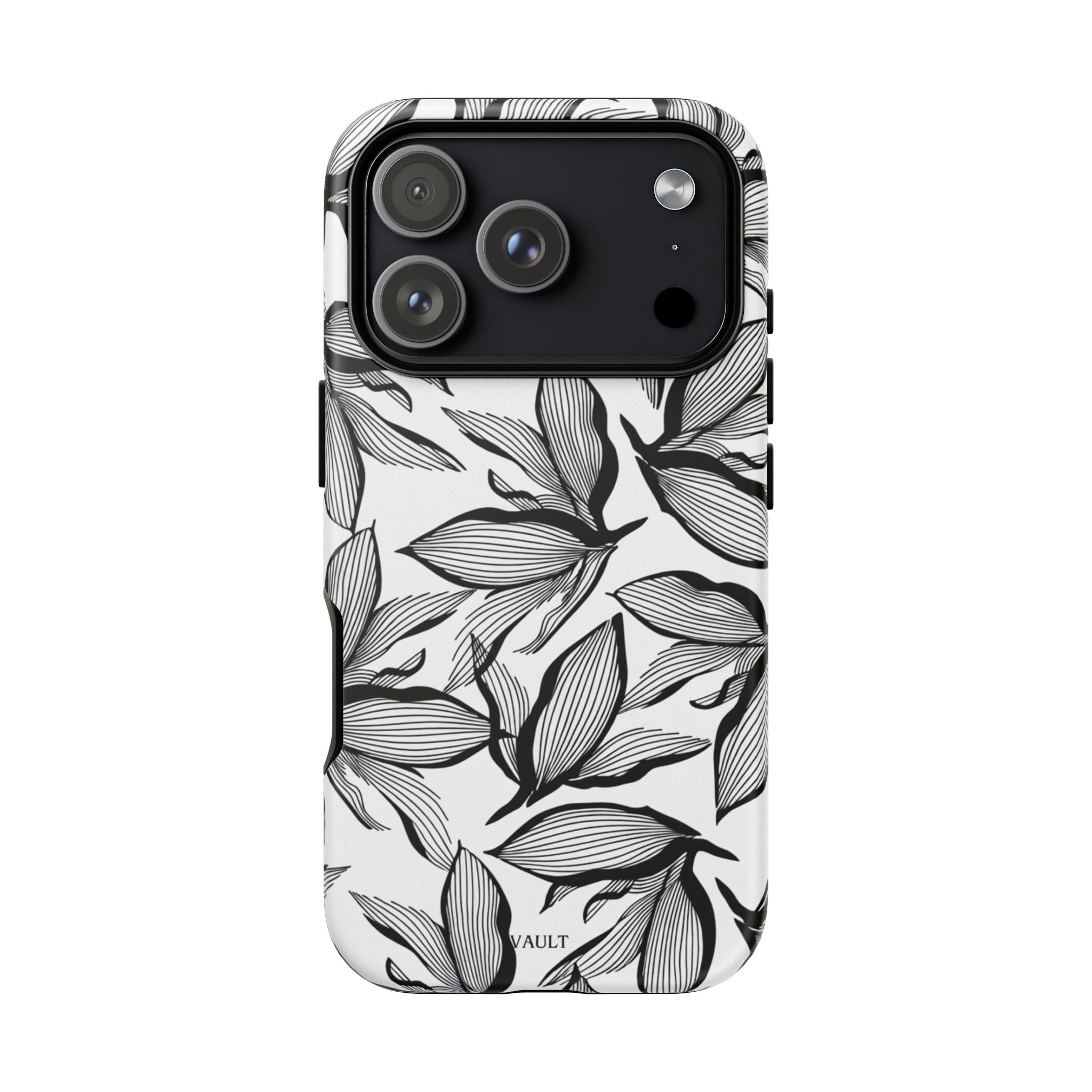 Floral Leaves Tough Phone Case – Black & White Botanical Protection