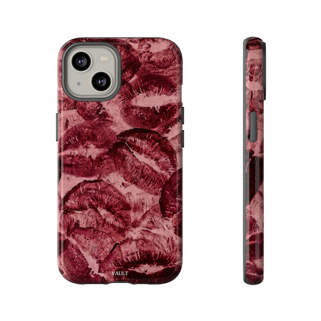 Kiss Print Phone Case – Burgundy Lip Pattern Protective Phone Cover